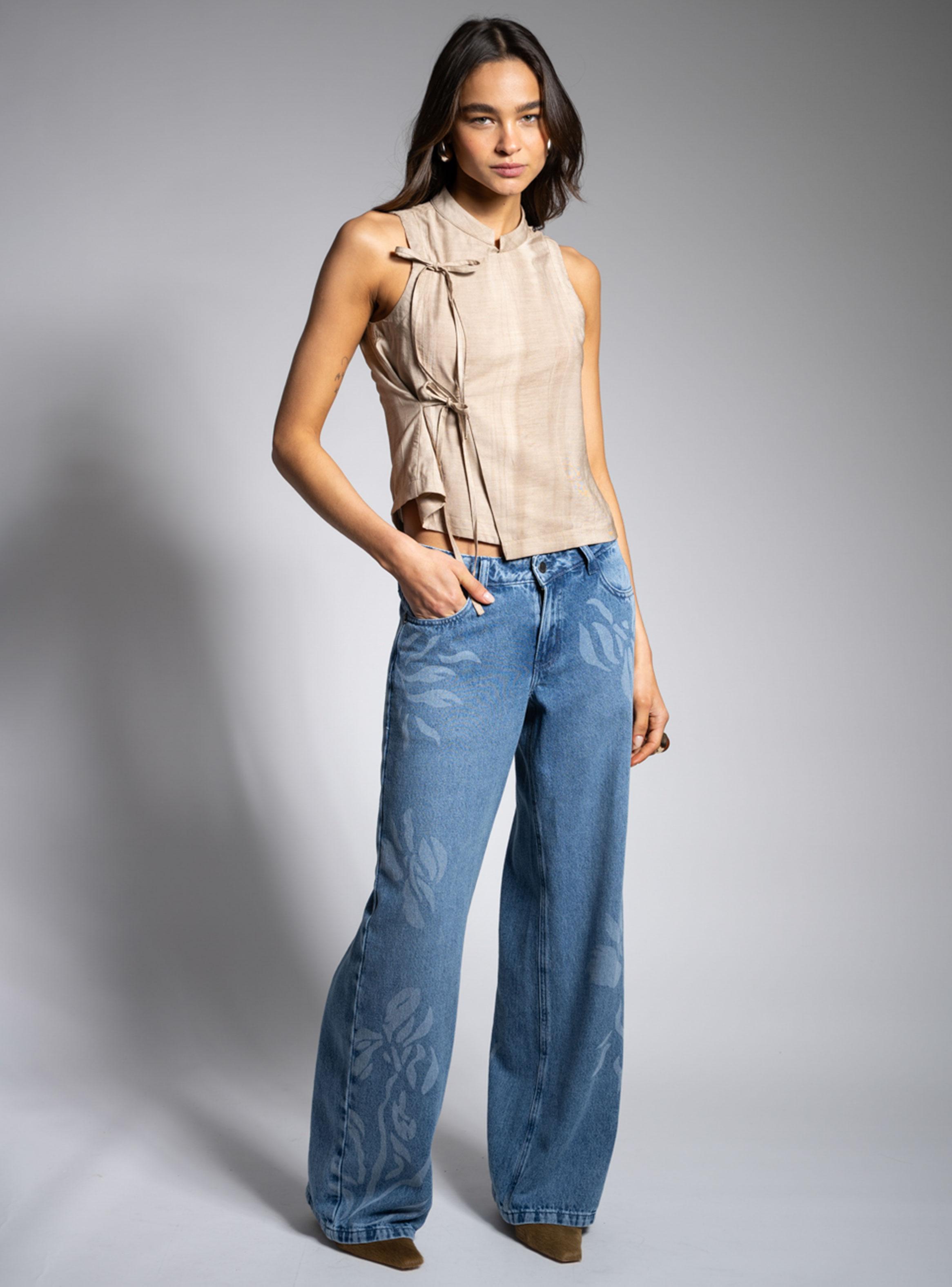 Jeans Tiro Bajo Wide Leg Josefa Tb Flores Gl-5