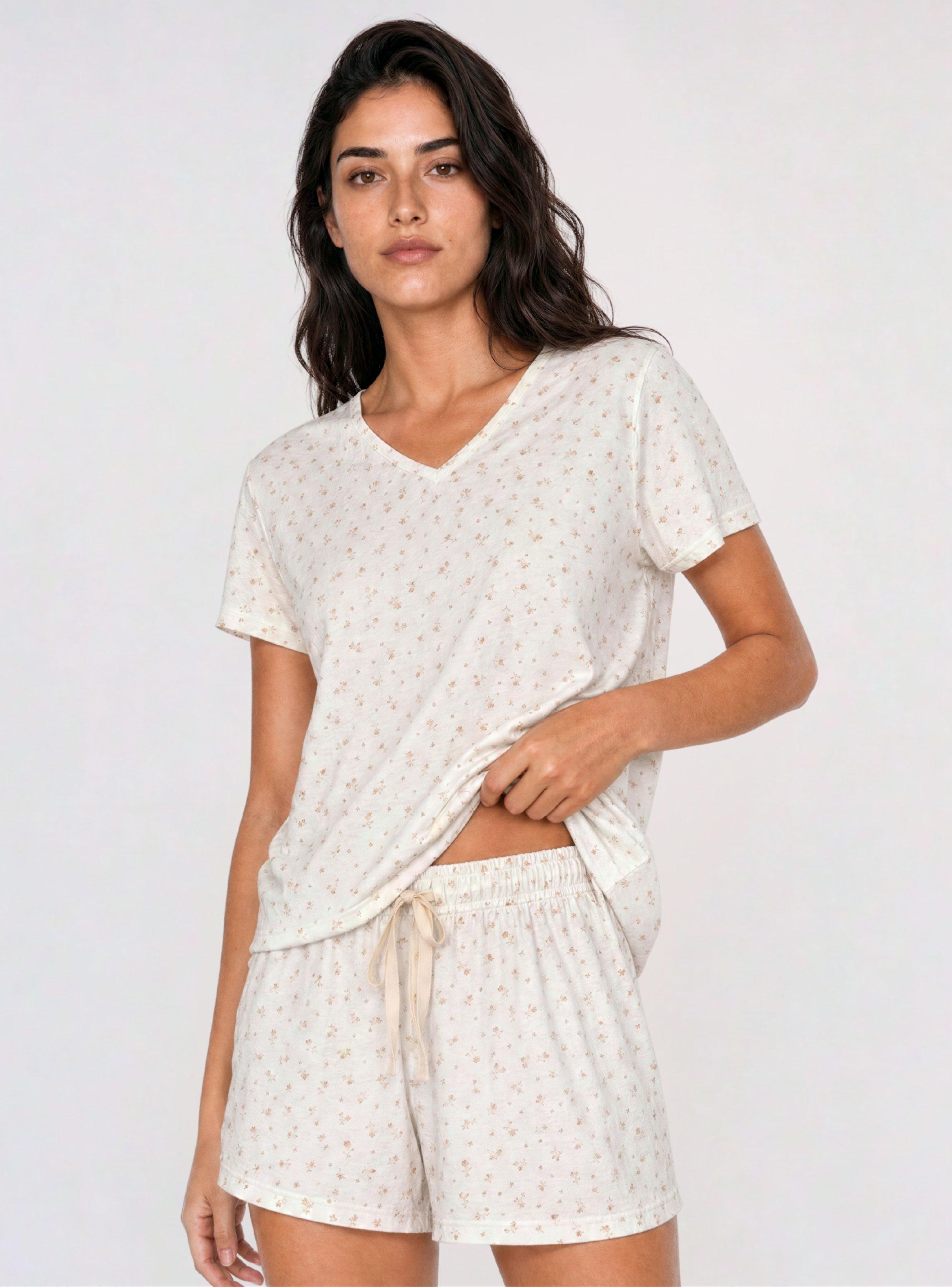 Pijama Corto Cuello en V Floral-0
