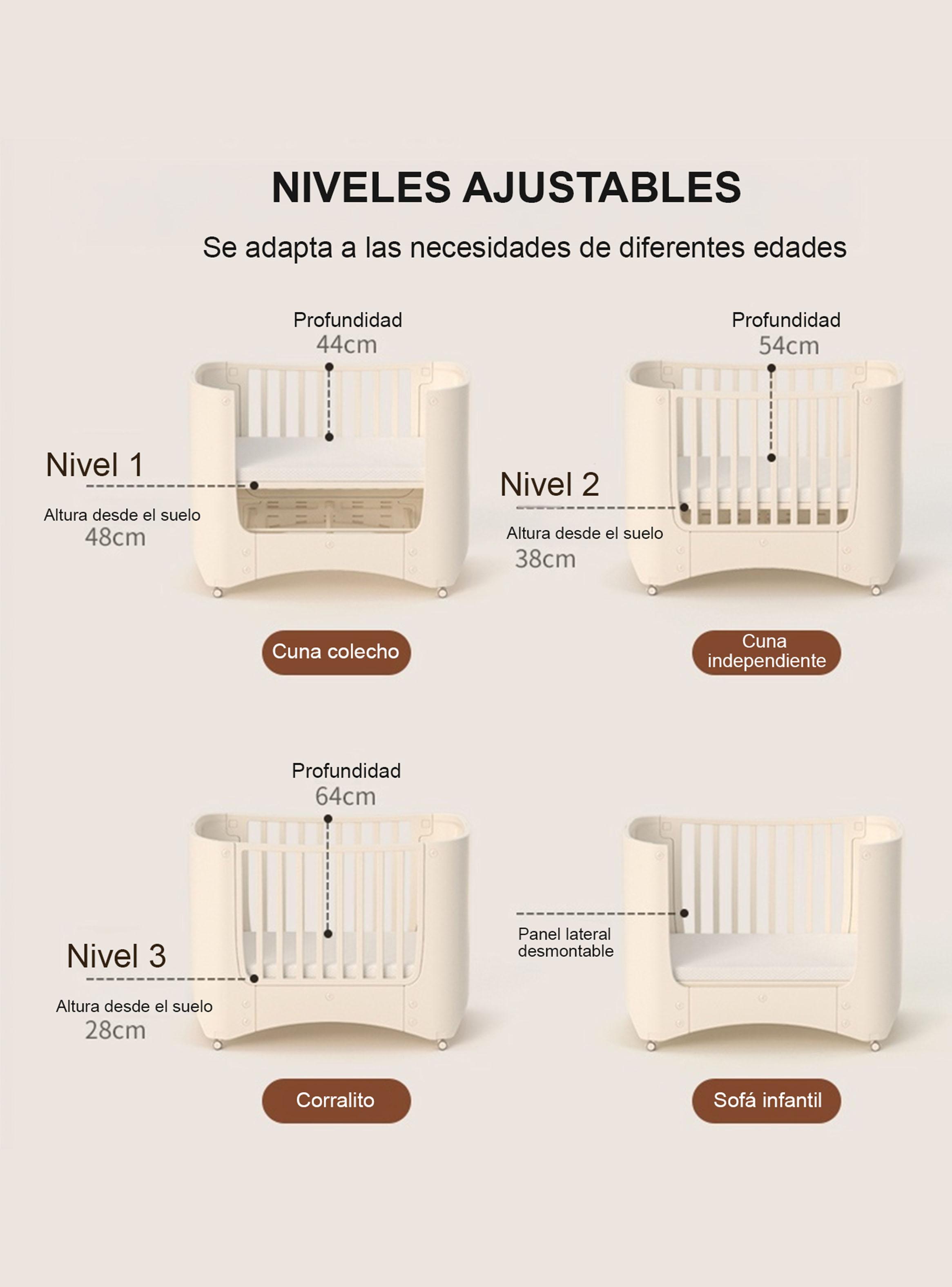 Cuna Móvil Multifuncional con Ruedas y Organizadores Beige-4