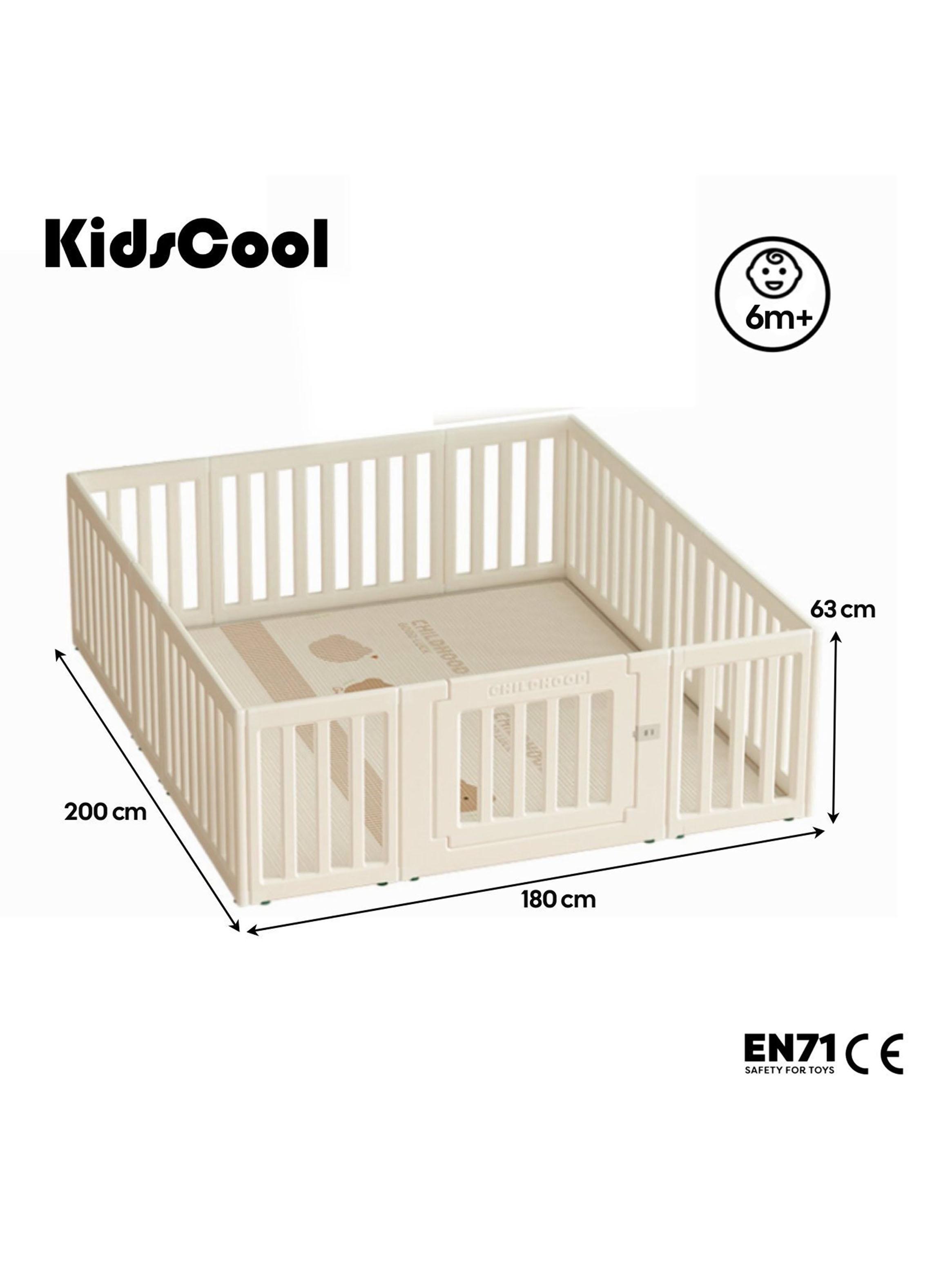 Corral de Juegos Modular con Puerta de Seguridad Off White-1