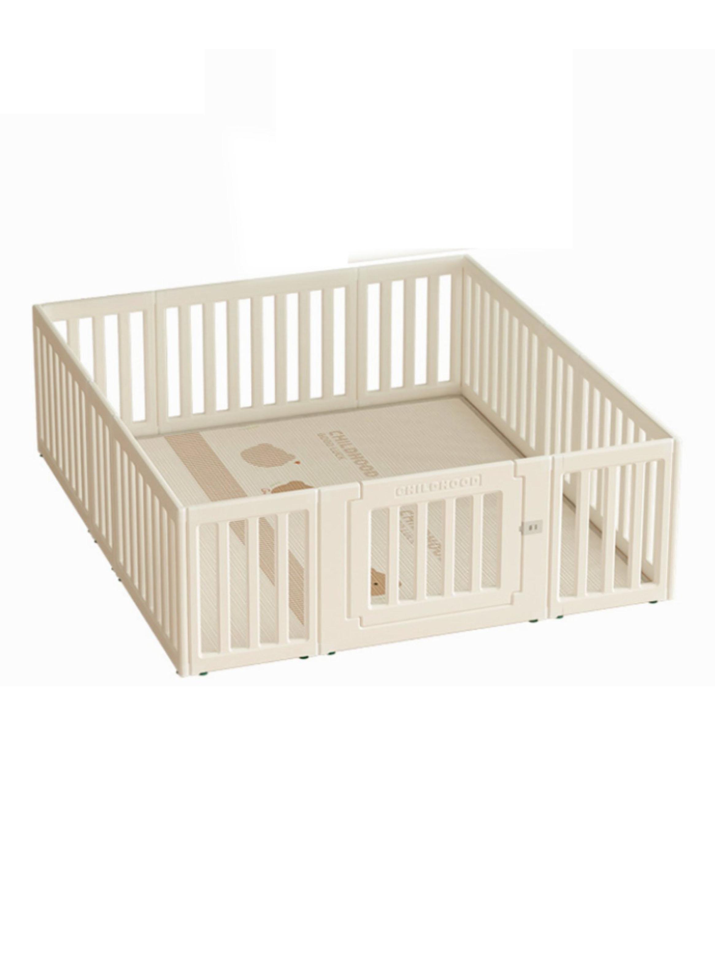 Corral de Juegos Modular con Puerta de Seguridad Off White-0