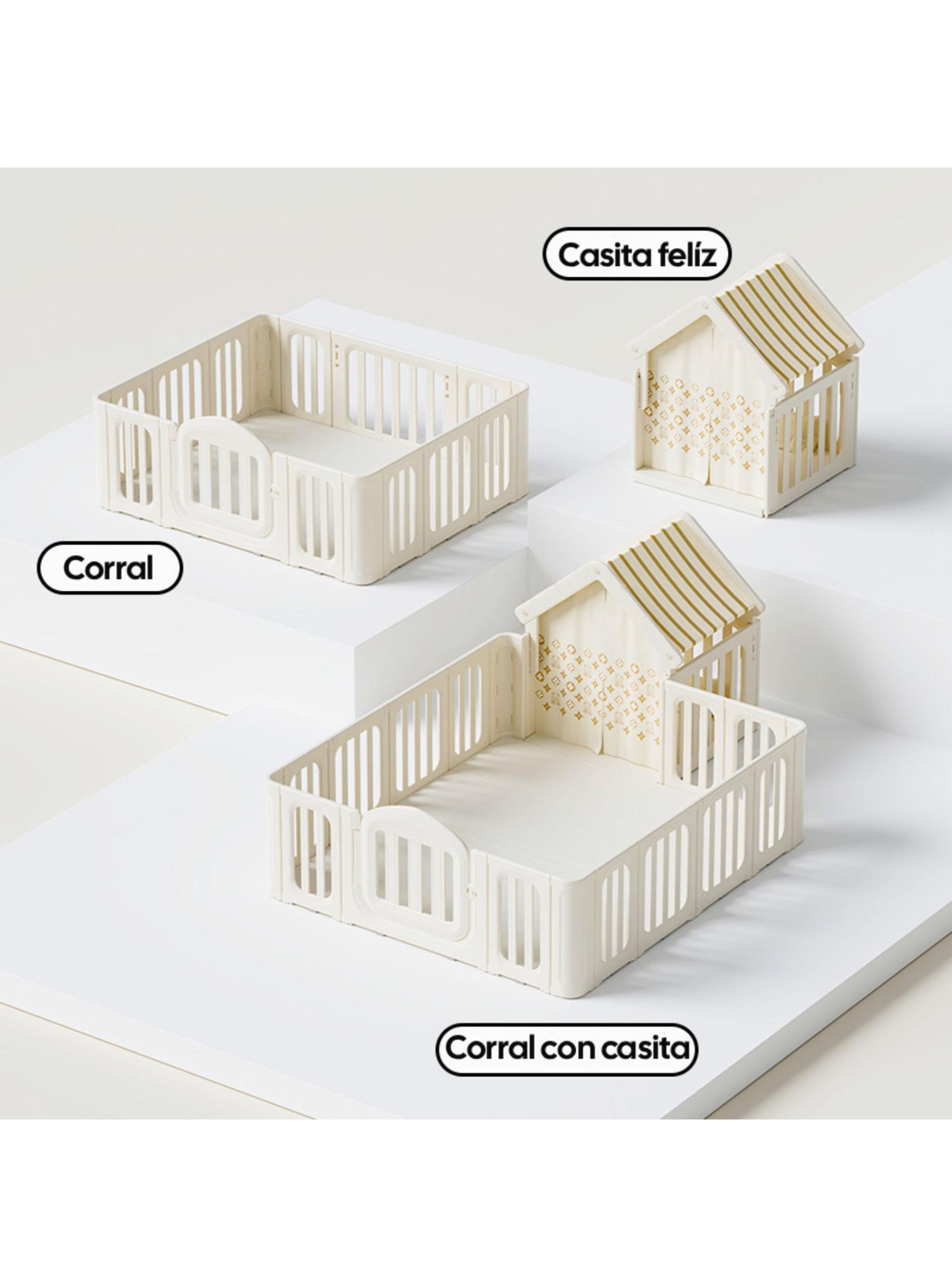 Corral de Juegos con Casita Refugio y Puerta Seguridad Beige-3