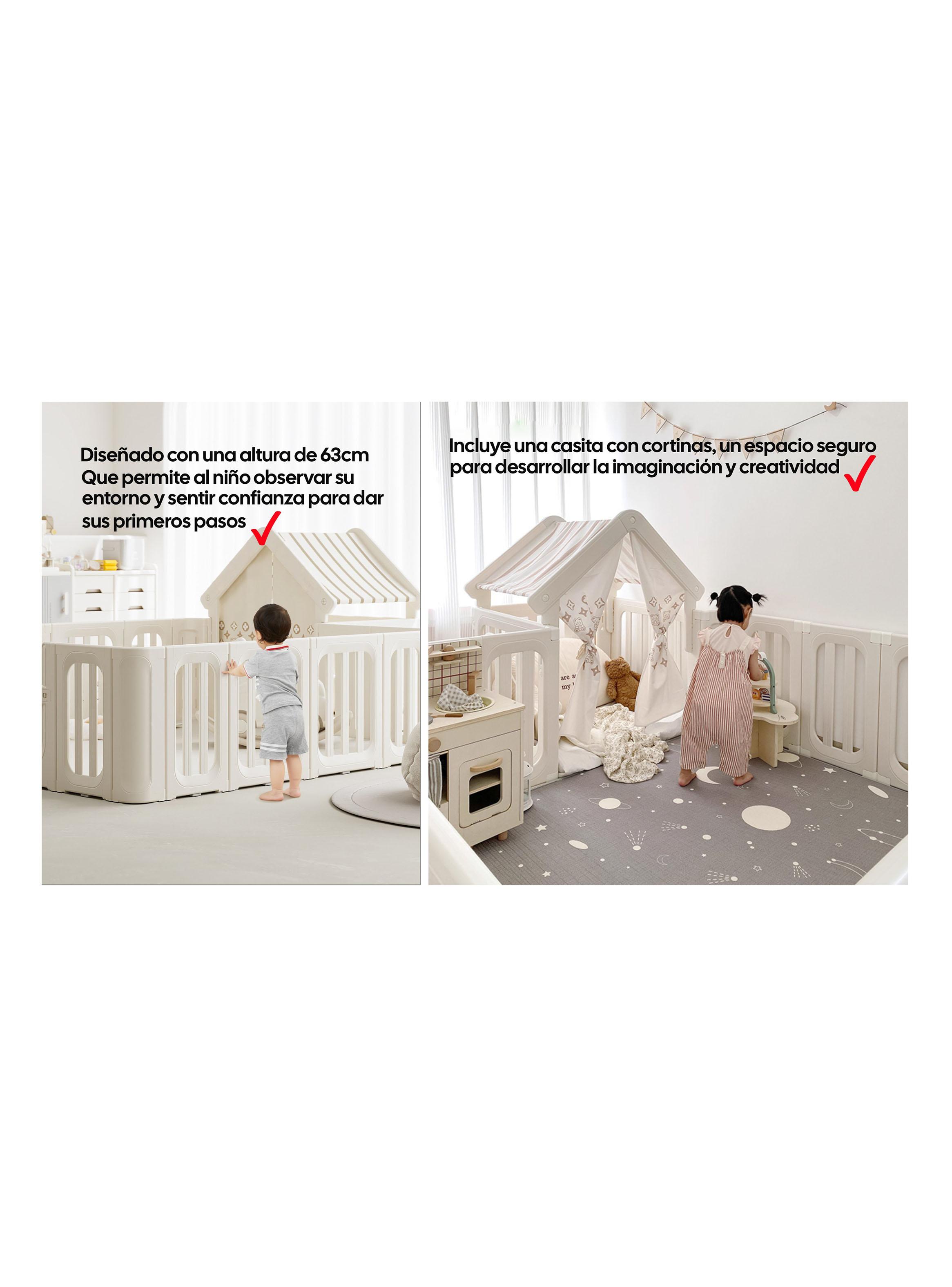 Corral de Juegos con Casita Refugio y Puerta Seguridad Beige-2