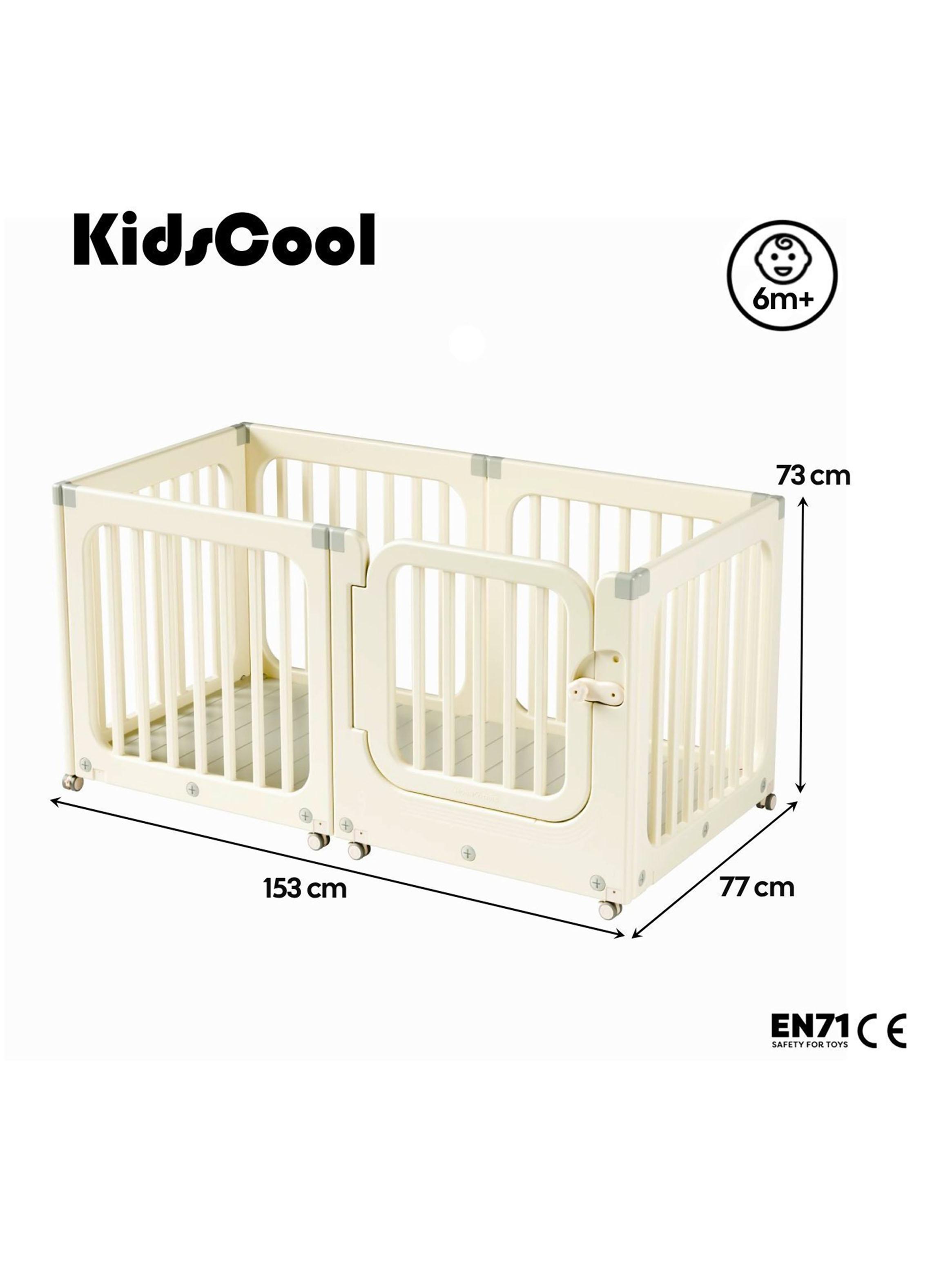Corral de Juegos Móvil Rectangular Doble con Ruedas y Puerta-1