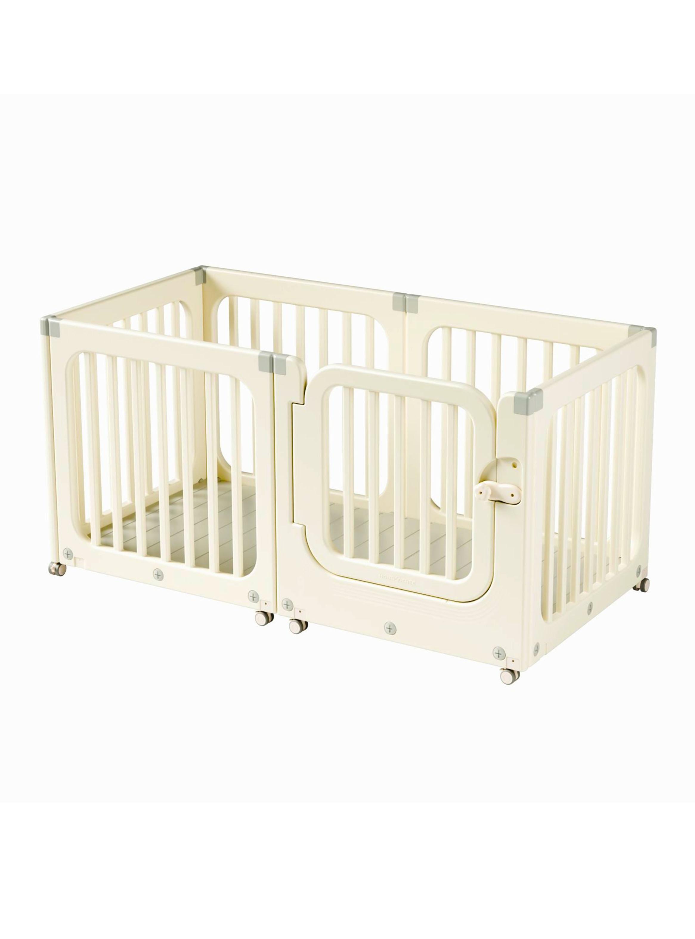 Corral de Juegos Móvil Rectangular Doble con Ruedas y Puerta-0