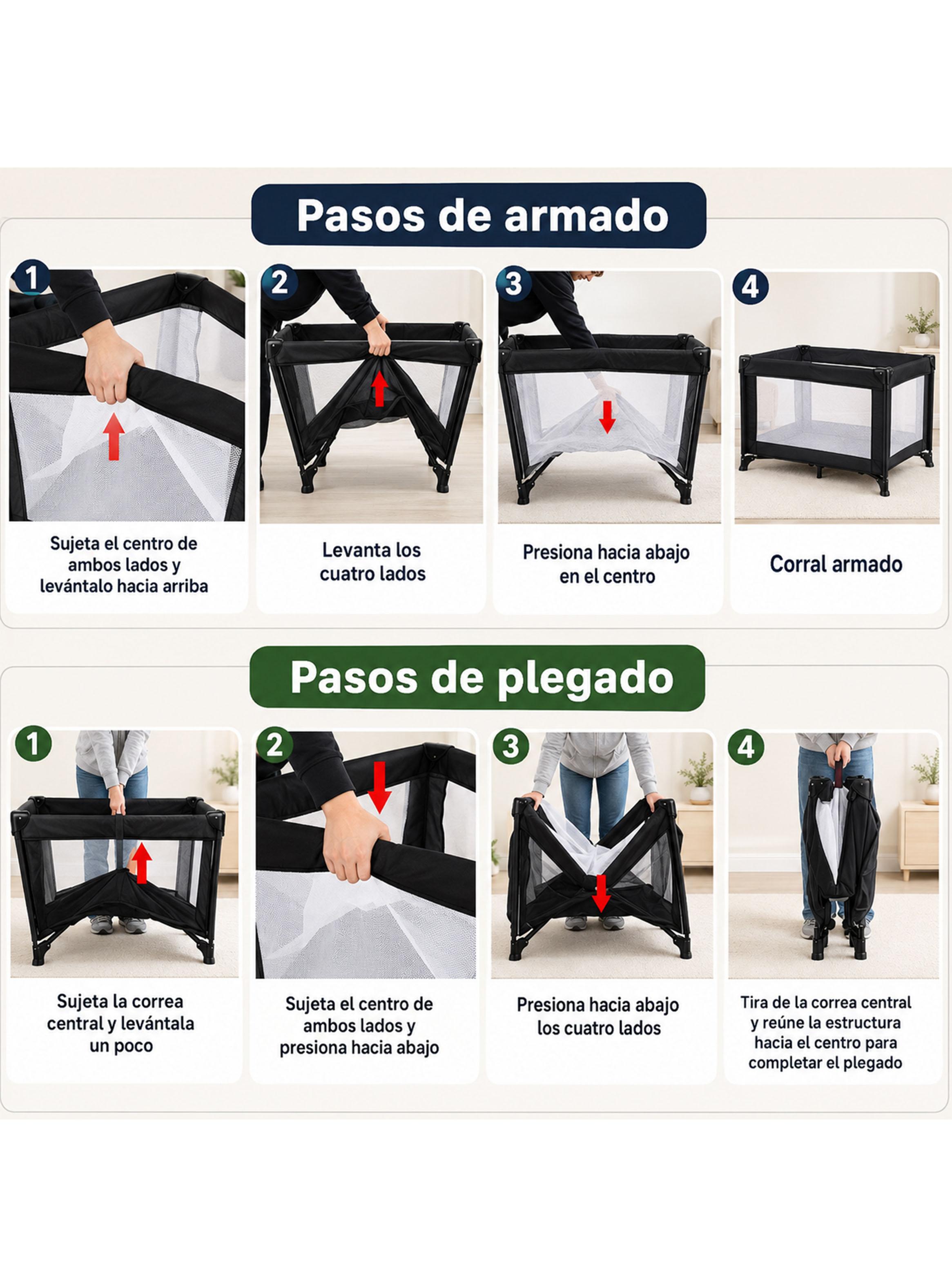 Cuna Corral Plegable y Portátil de Viaje Negro-3