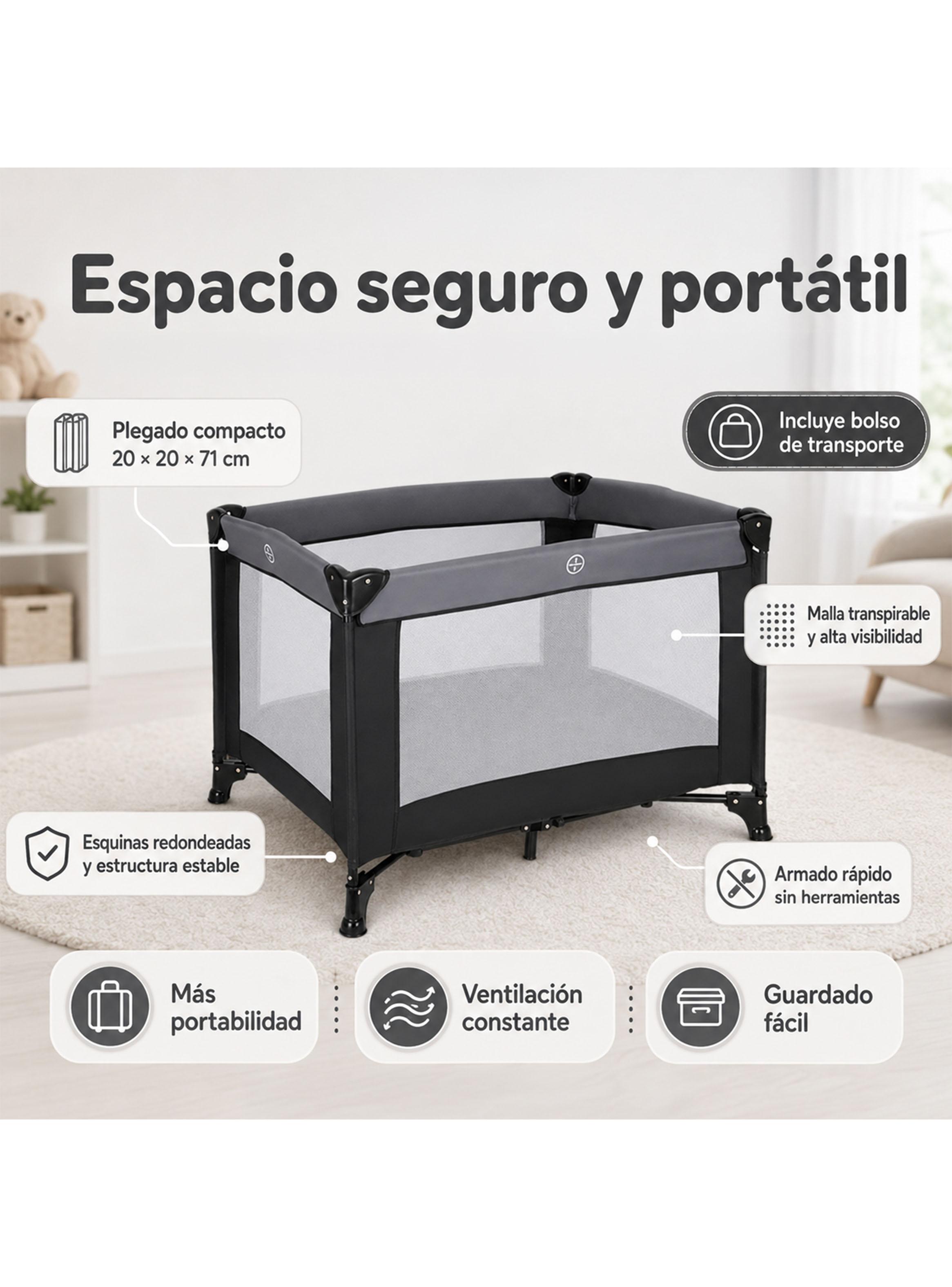 Cuna Corral Plegable y Portátil de Viaje Negro-2