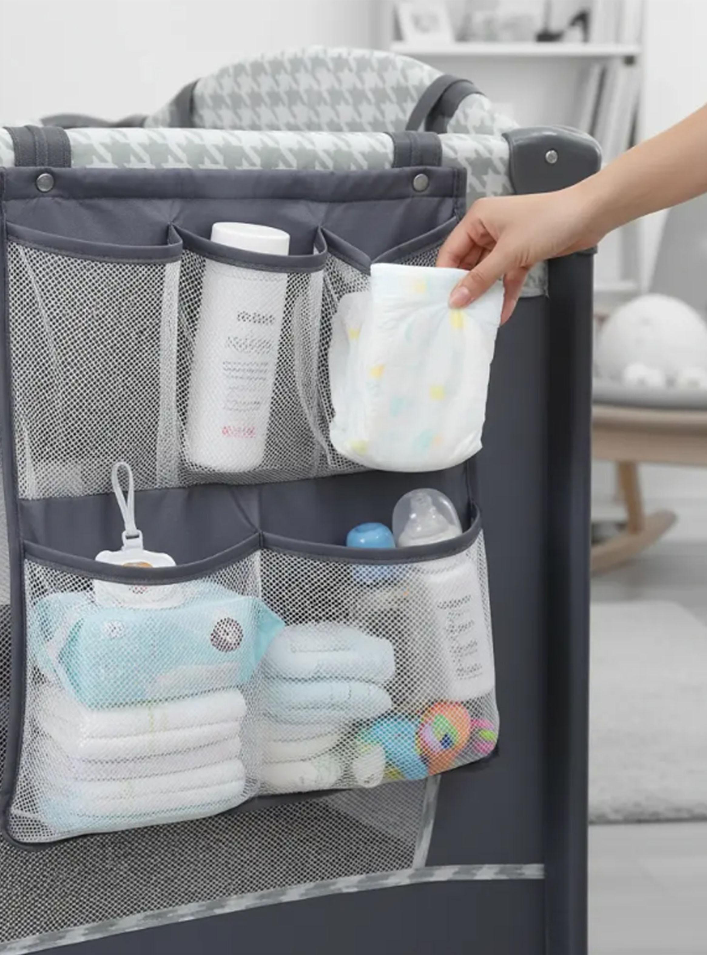 Cuna Corral Plegable Diseño Completo con Organizador Gris Estampado-4