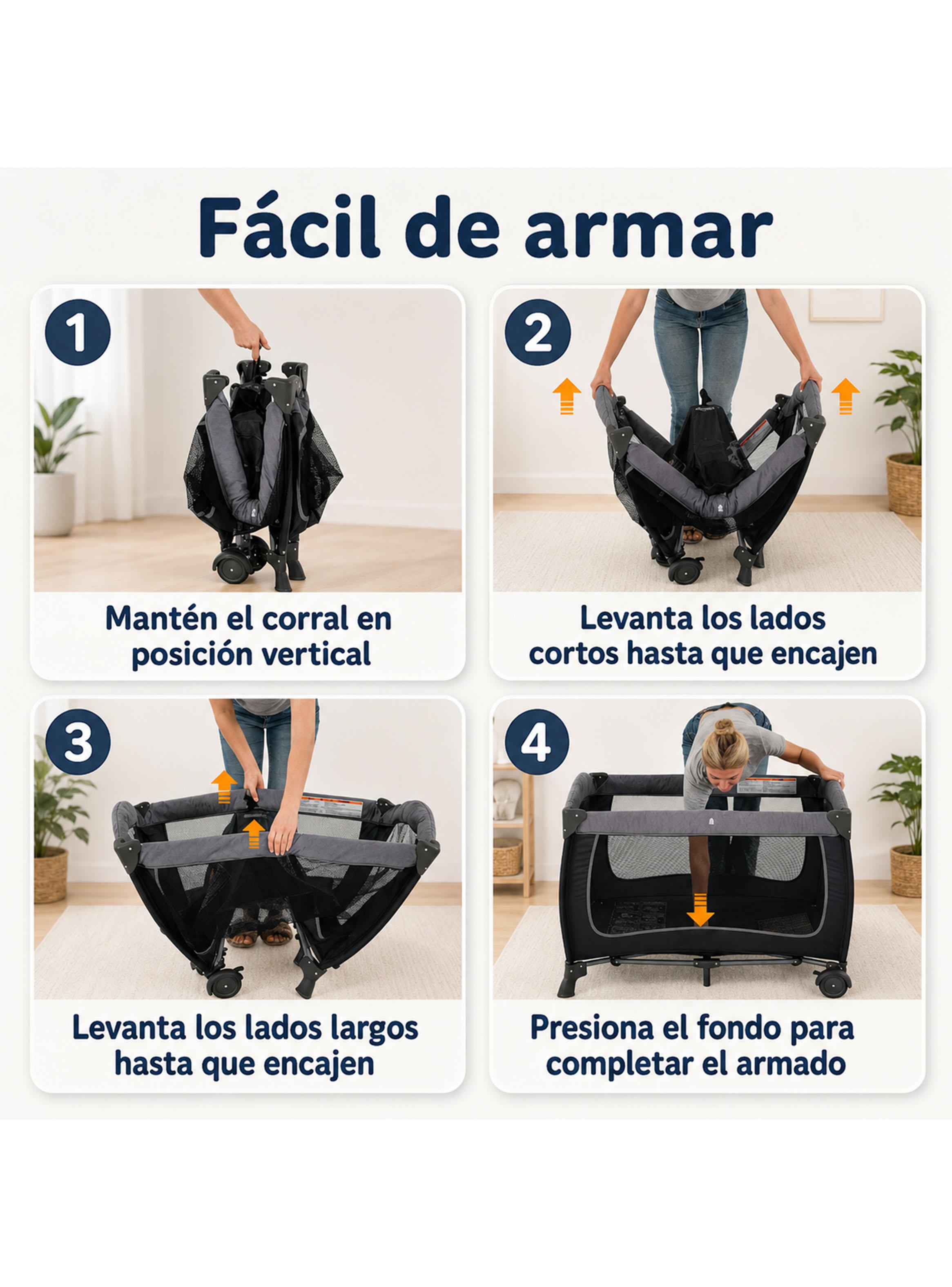 Cuna Corral Plegable de Viaje Colecho con Mudador Organizador y Móvil Gris-3