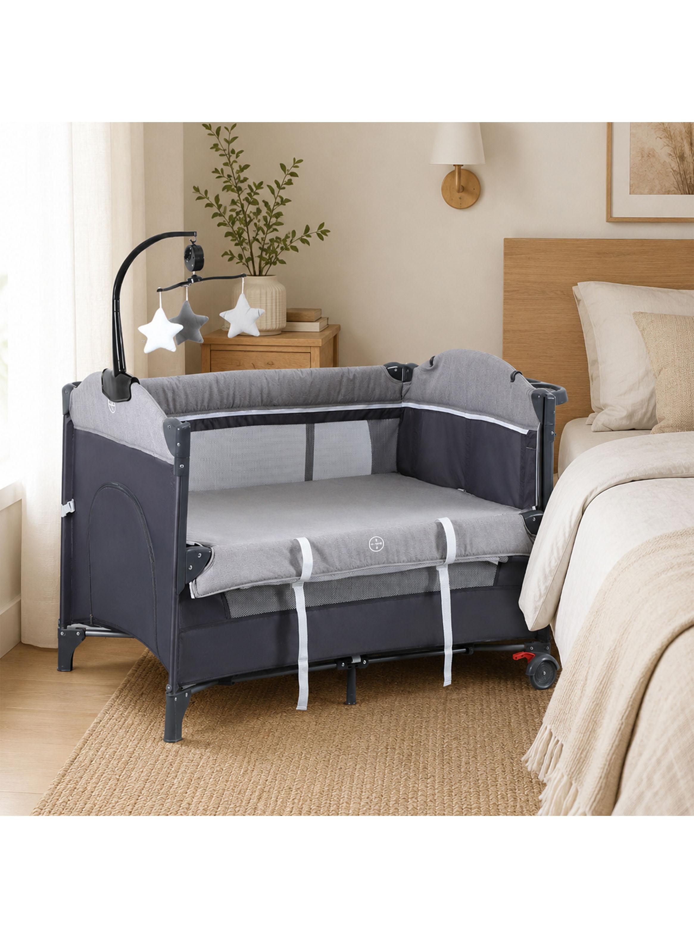 Cuna Corral Plegable de Viaje con Mudador Mosquitero y Organizador Gris-5