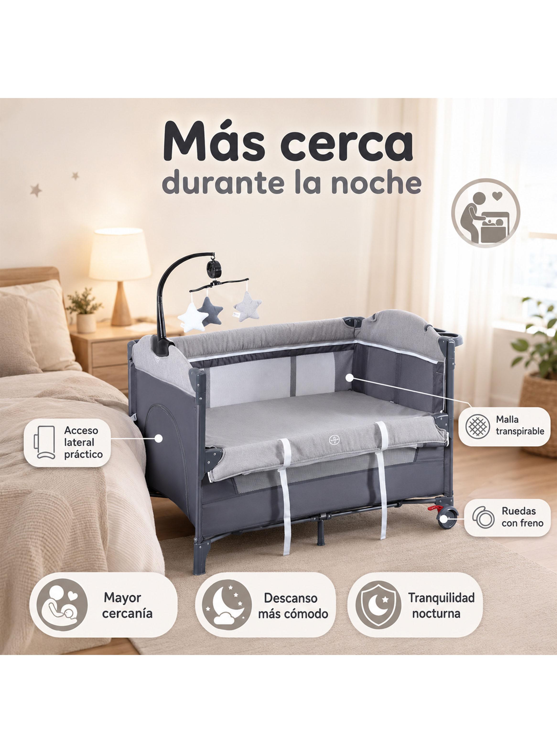 Cuna Corral Plegable de Viaje con Mudador Mosquitero y Organizador Gris-3