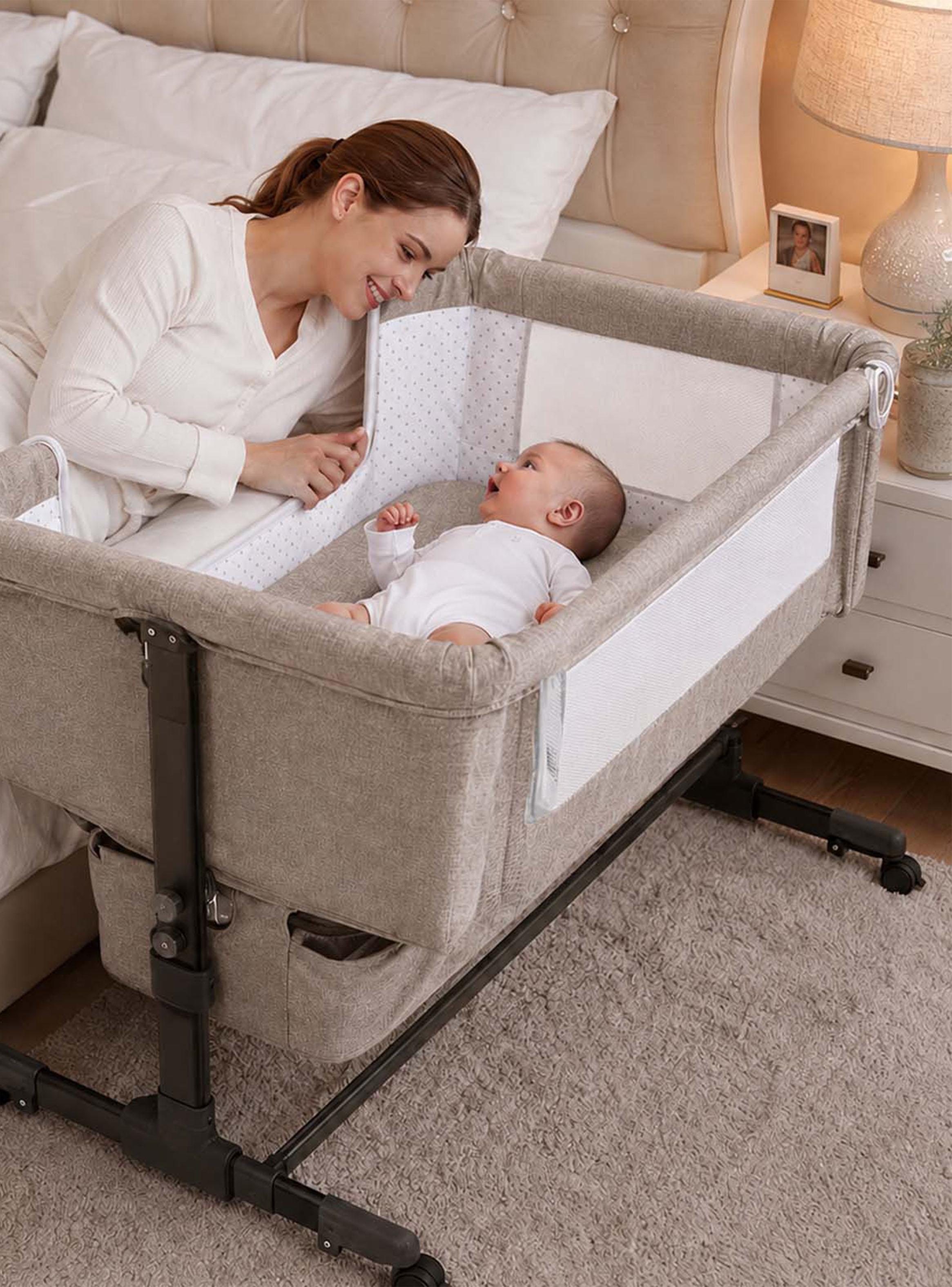 Cuna Colecho Compacta y Plegable + Mecedora con Mosquitero Beige-5