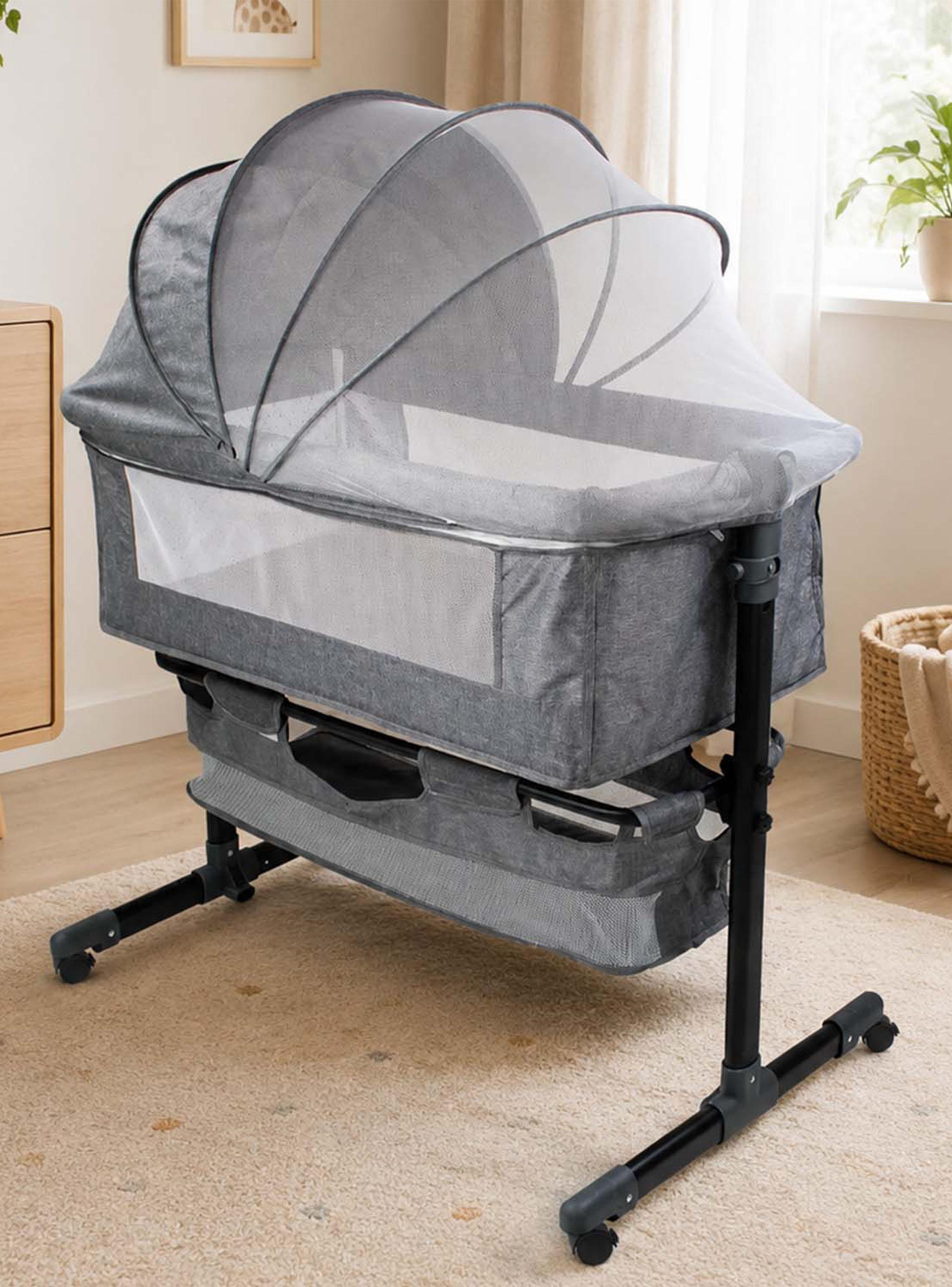 Cuna Colecho Compacta y Plegable + Mecedora con Mosquitero Gris-4