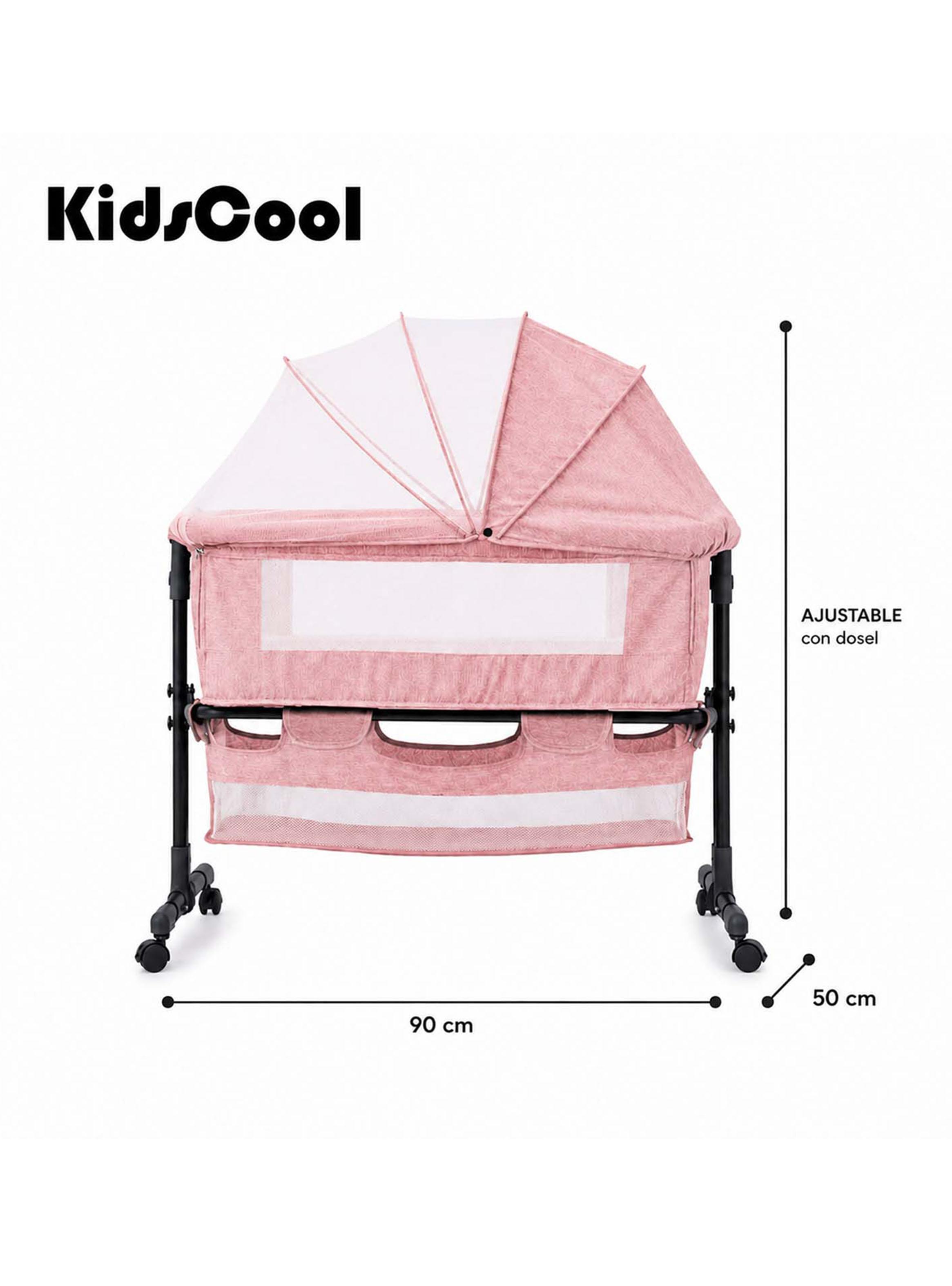 Cuna Colecho Compacta y Plegable + Mecedora con Mosquitero Rosado-1