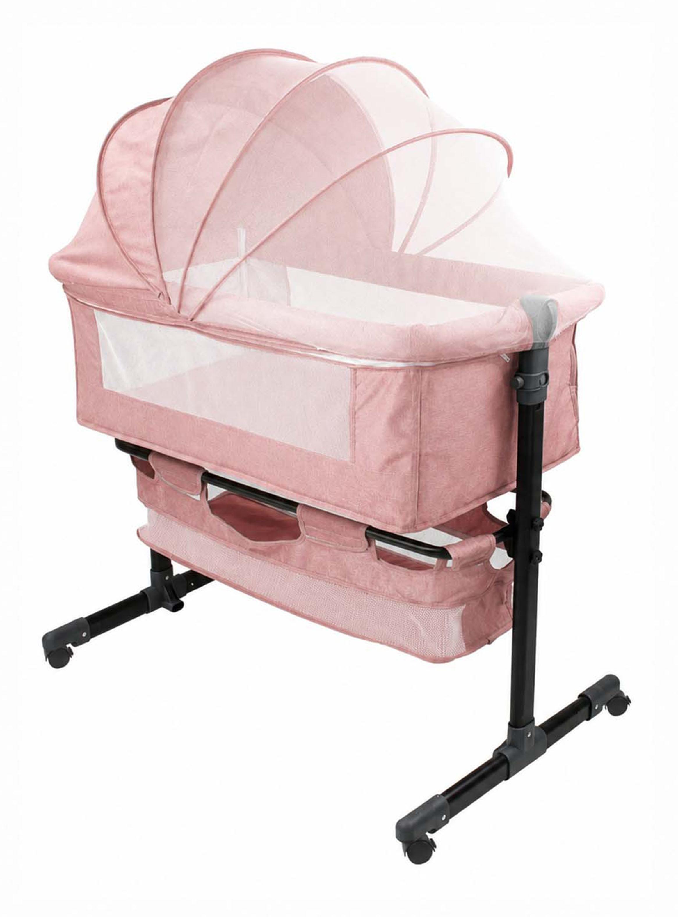 Cuna Colecho Compacta y Plegable + Mecedora con Mosquitero Rosado-0