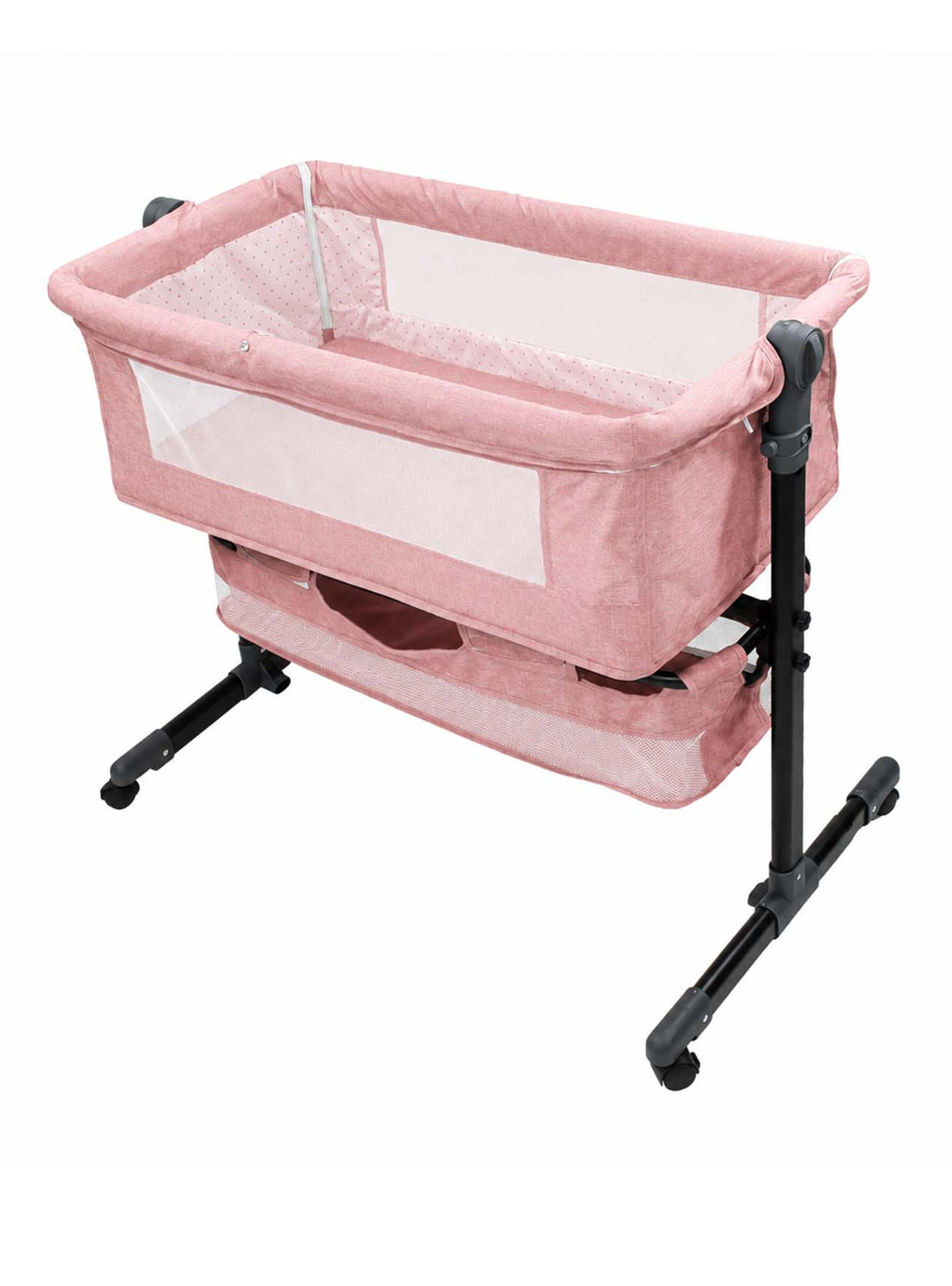 Cuna Colecho Compacta y Plegable + Mecedora con Mosquitero Rosado-2