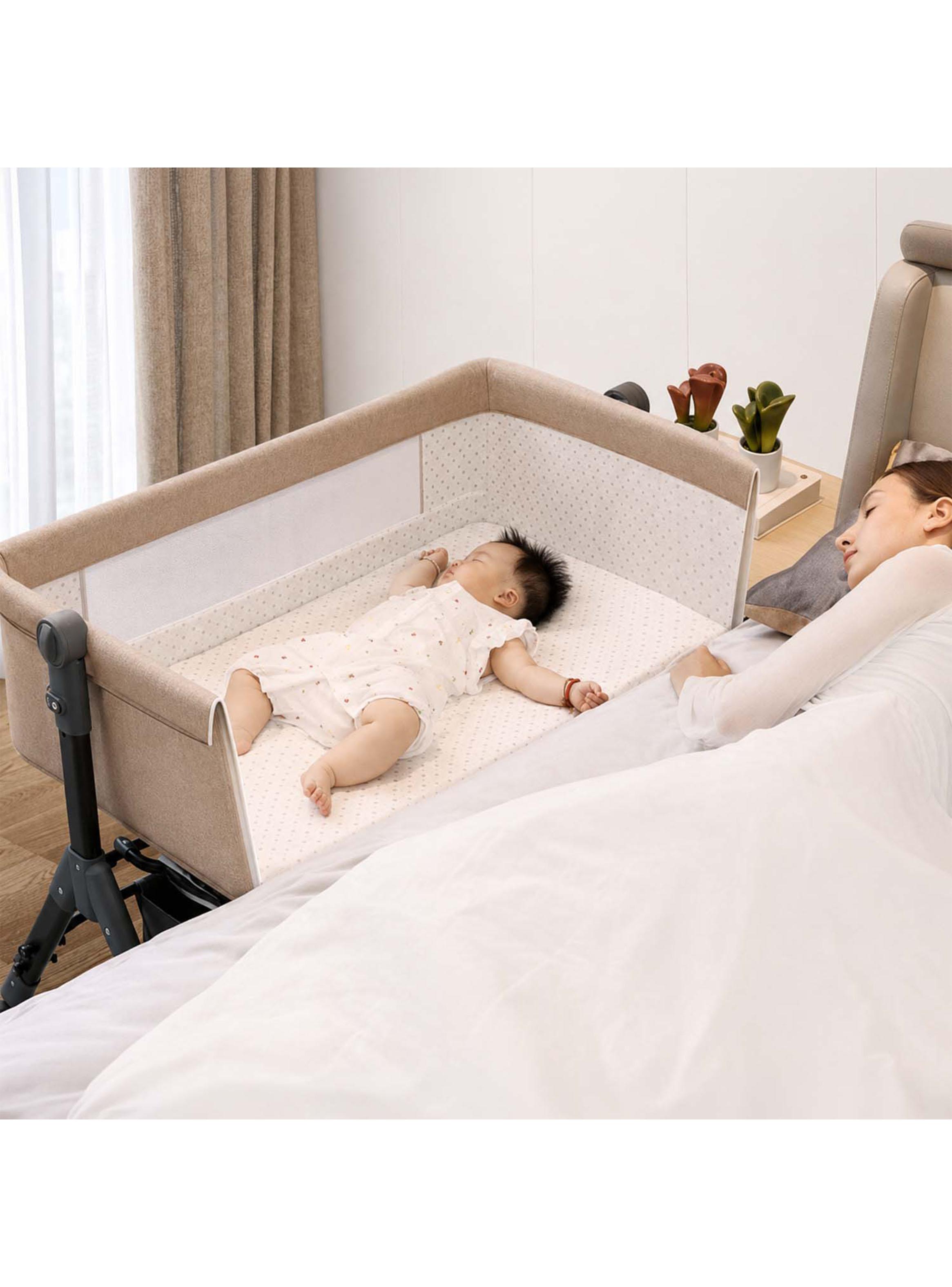 Cuna Colecho Compacta y Plegable con Mecedora Mosquitero Beige-5