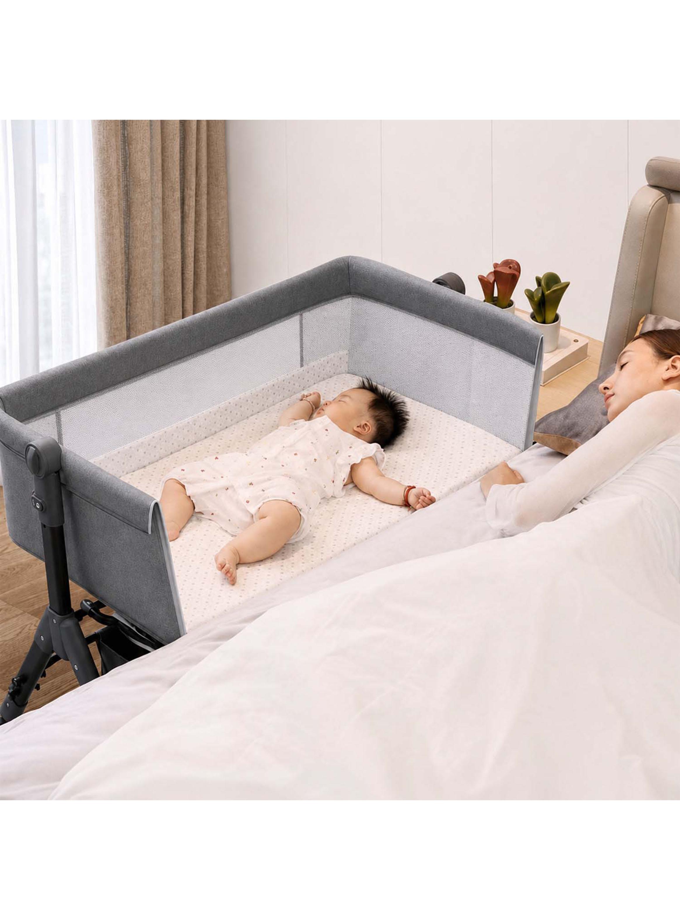 Cuna Colecho Compacta y Plegable con Mecedora Mosquitero Gris-5