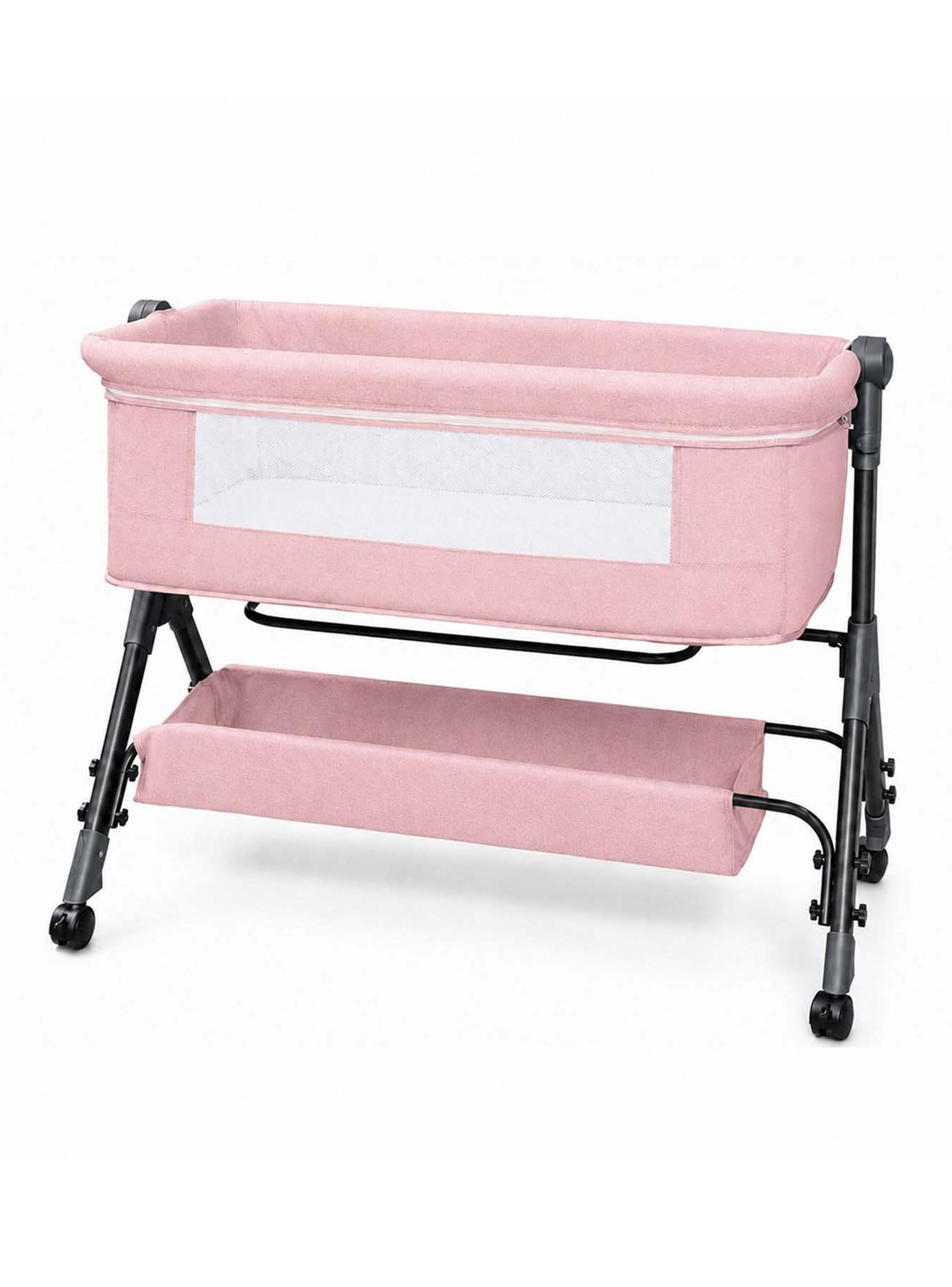 Cuna Colecho Compacta y Plegable con Mecedora Mosquitero Rosado-2