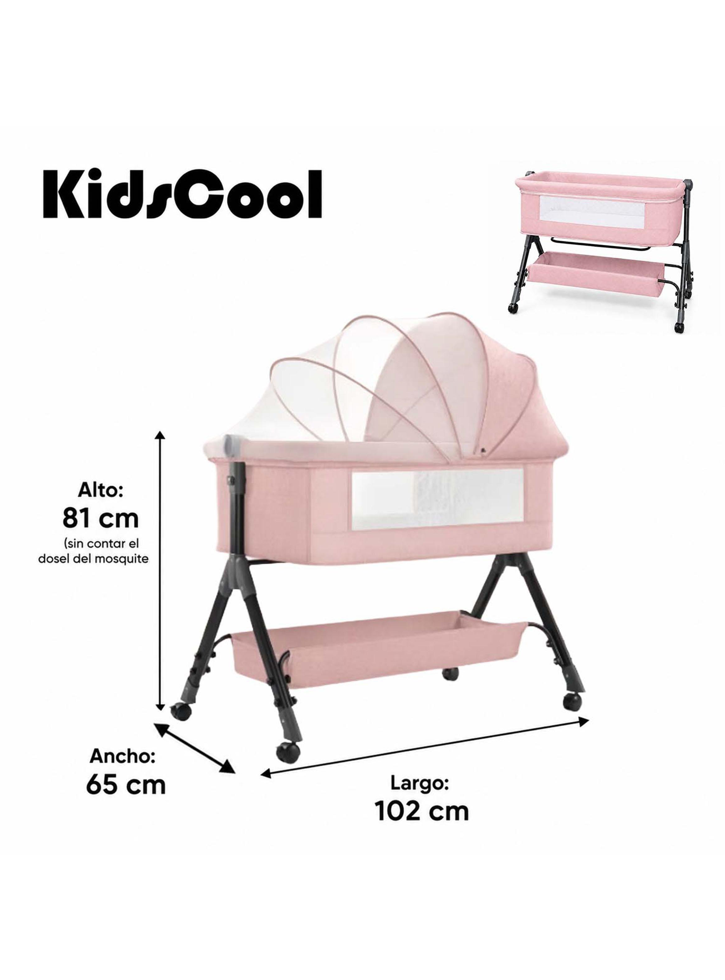 Cuna Colecho Compacta y Plegable con Mecedora Mosquitero Rosado-1