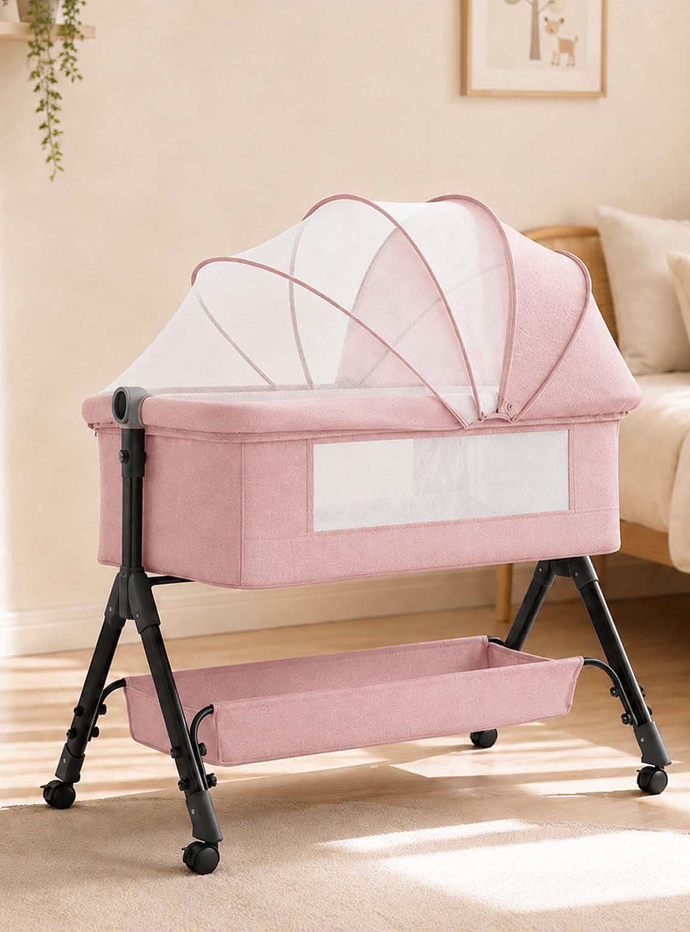 Cuna Colecho Compacta y Plegable con Mecedora Mosquitero Rosado-4
