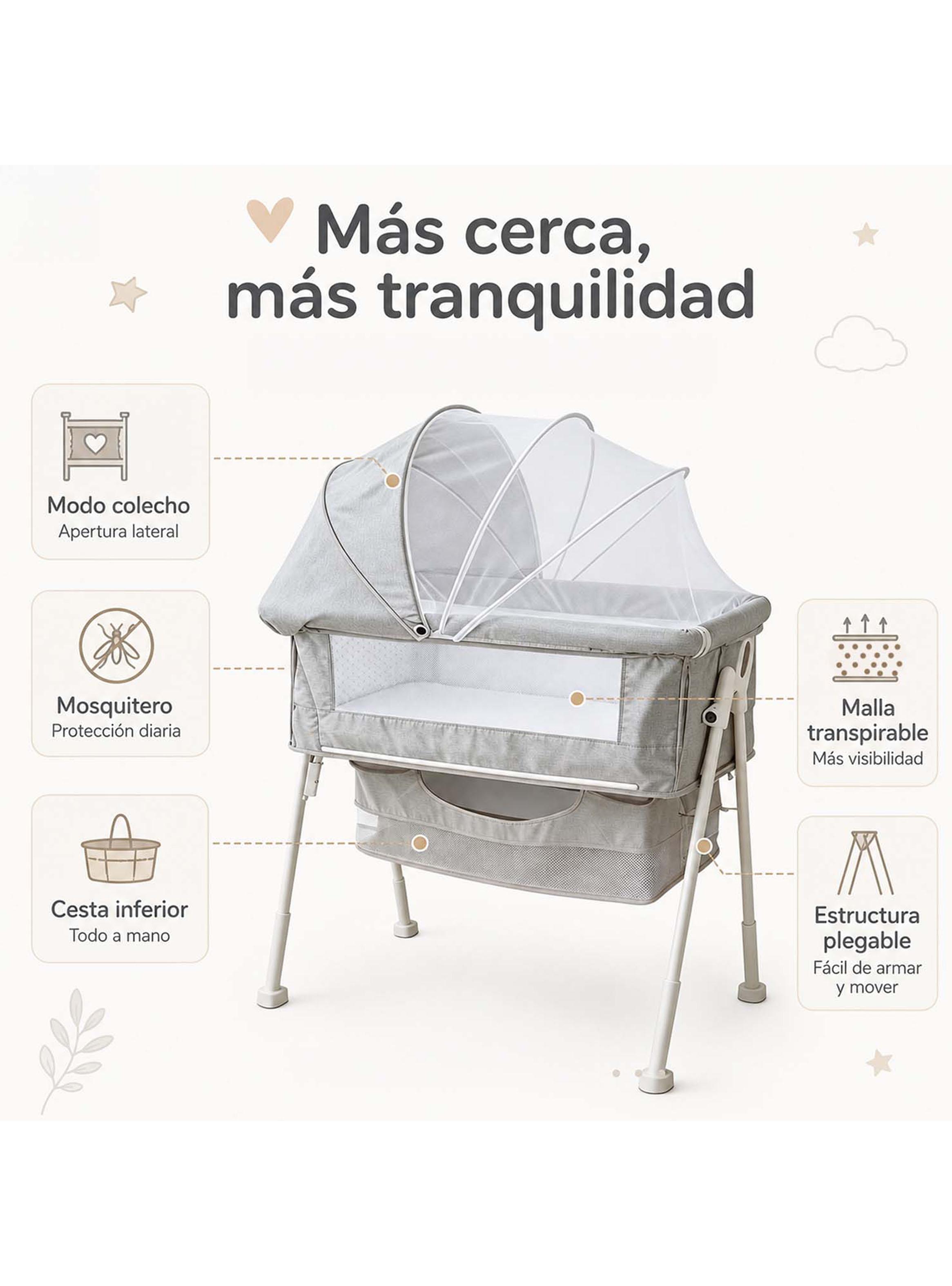 Cuna Colecho Multifuncional Plegable con Mosquitero Gris-3