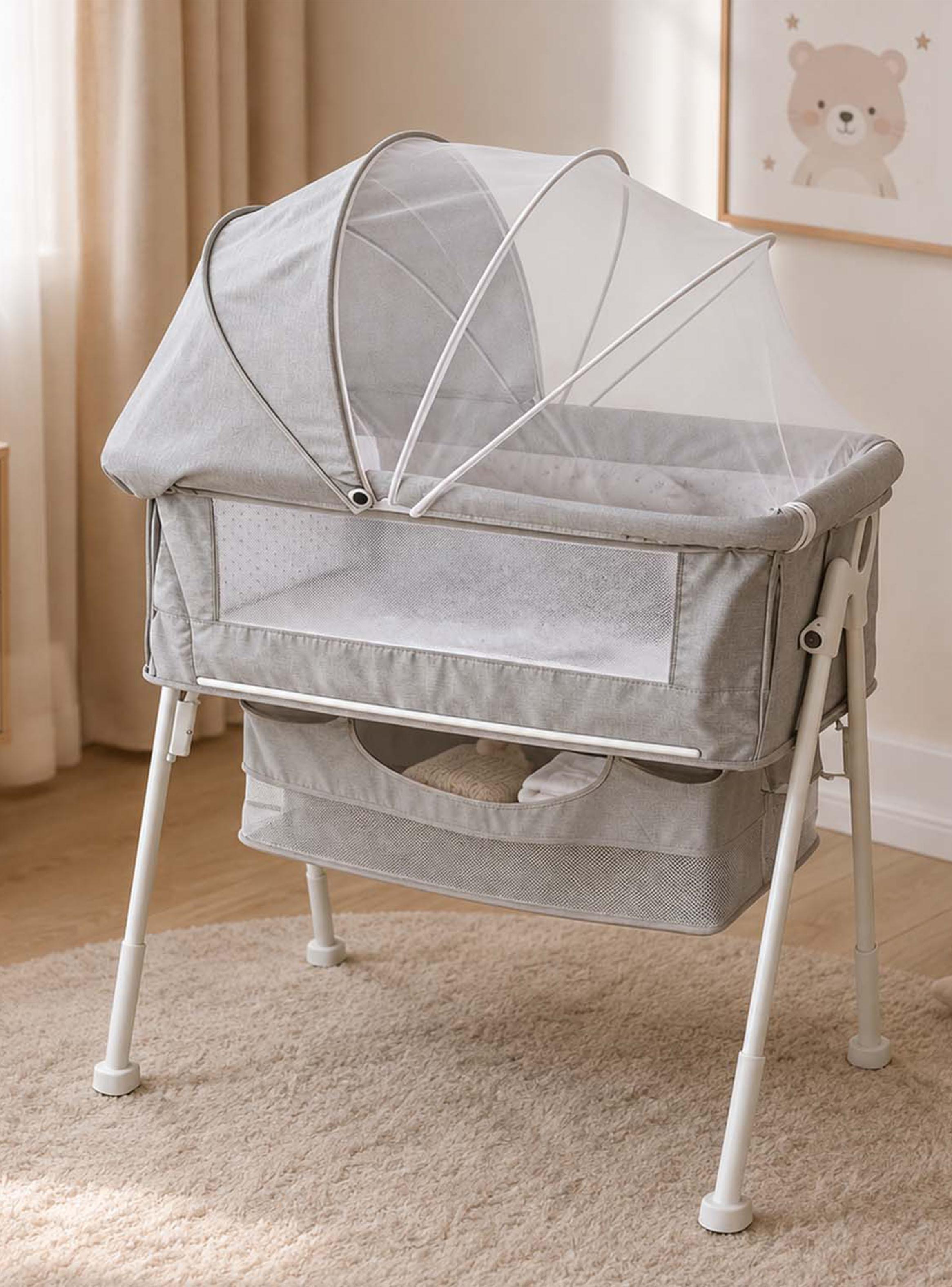 Cuna Colecho Multifuncional Plegable con Mosquitero Gris-4