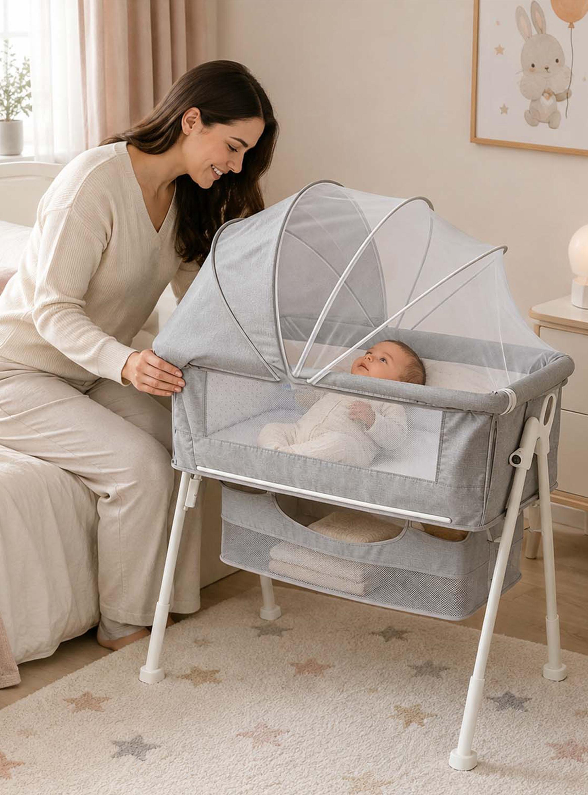 Cuna Colecho Multifuncional Plegable con Mosquitero Gris-5