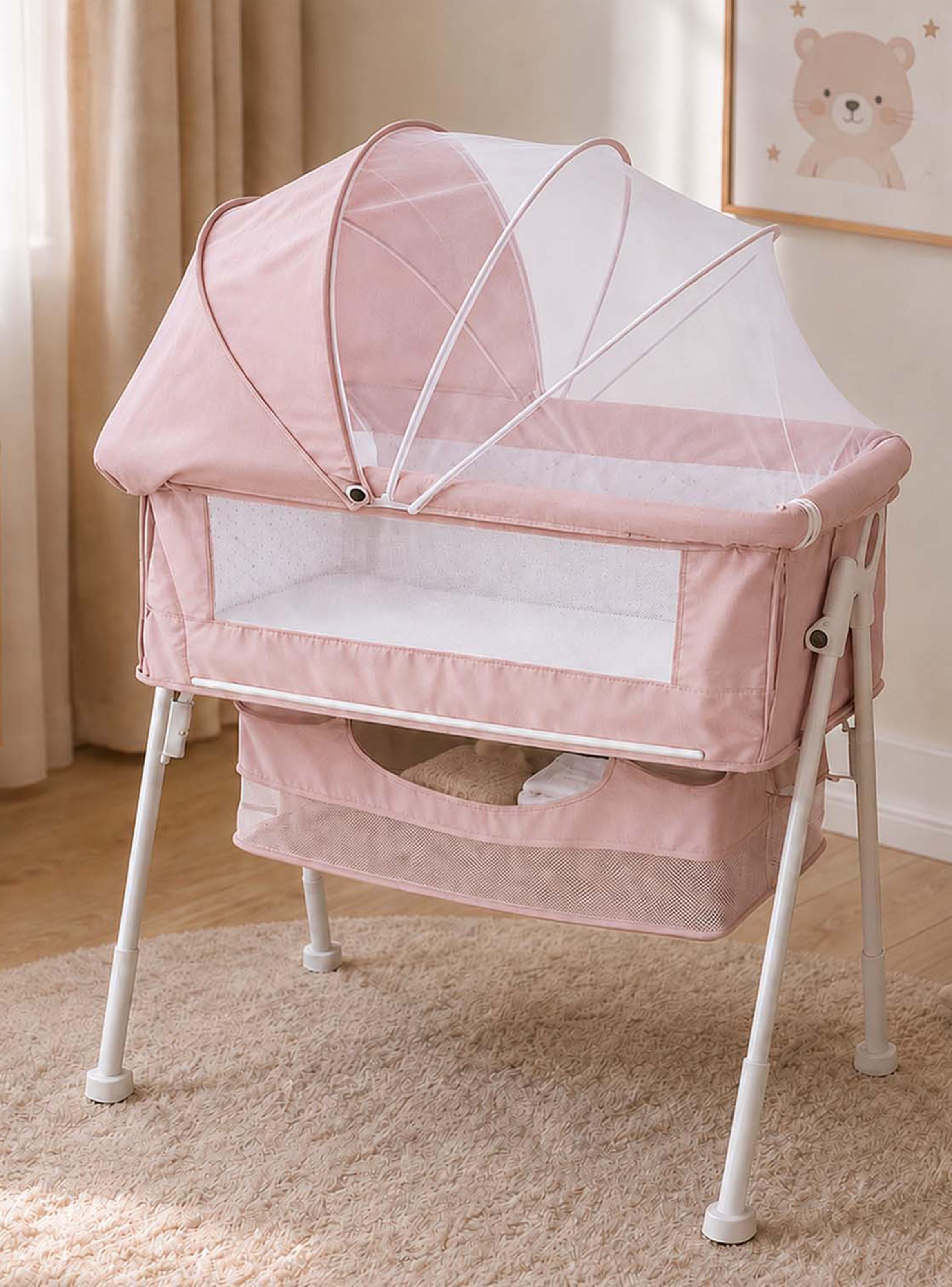 Cuna Colecho Multifuncional Plegable con Mosquitero Rosado-4