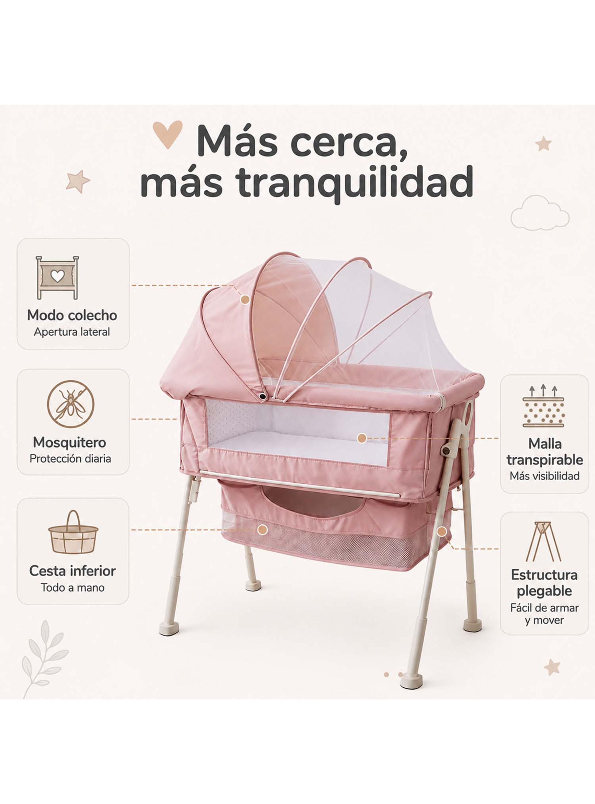 Cuna Colecho Multifuncional Plegable con Mosquitero Rosado-3