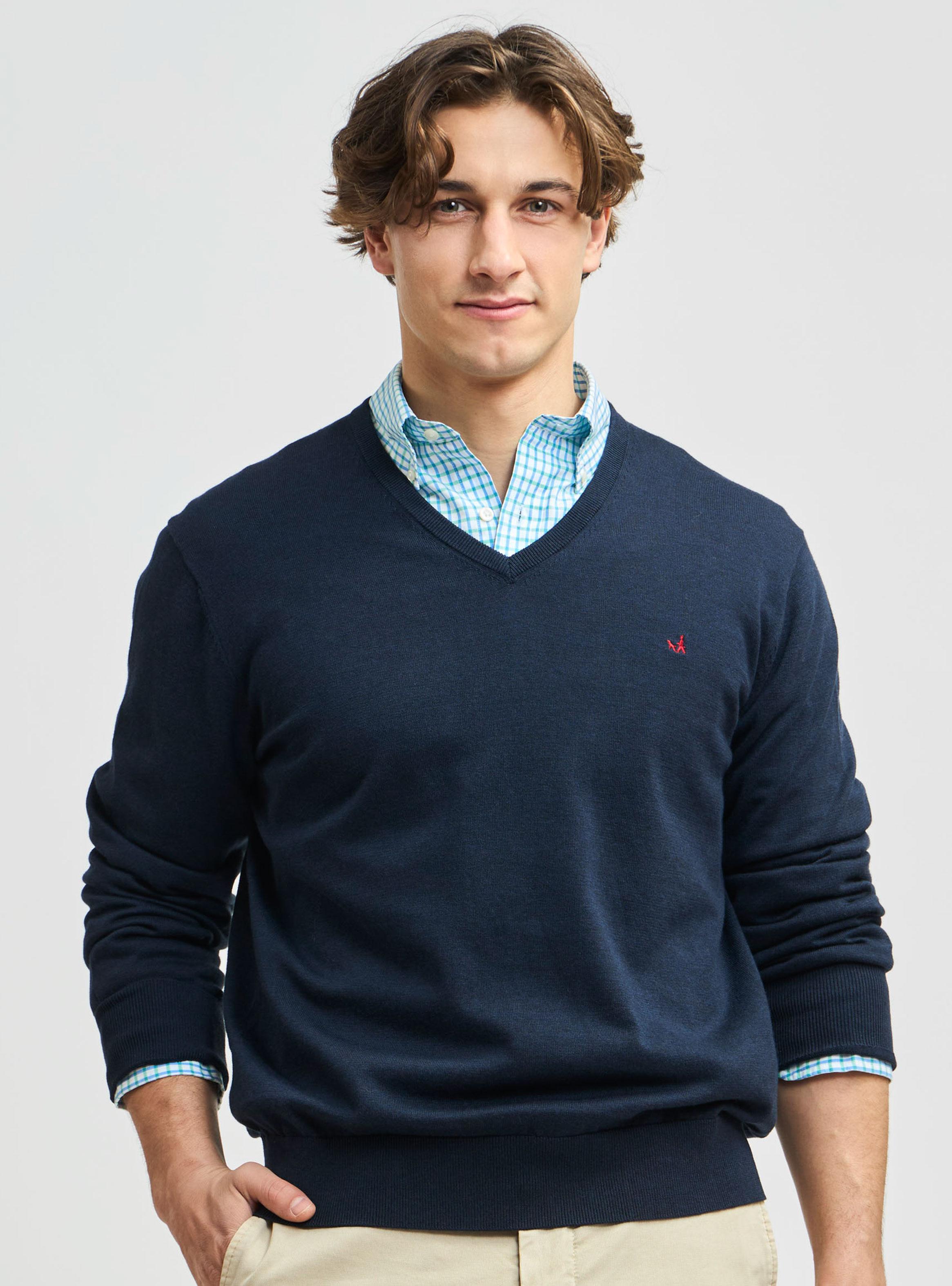 Sweater Clásico Manga Larga Cuello V Pima Algodón-0