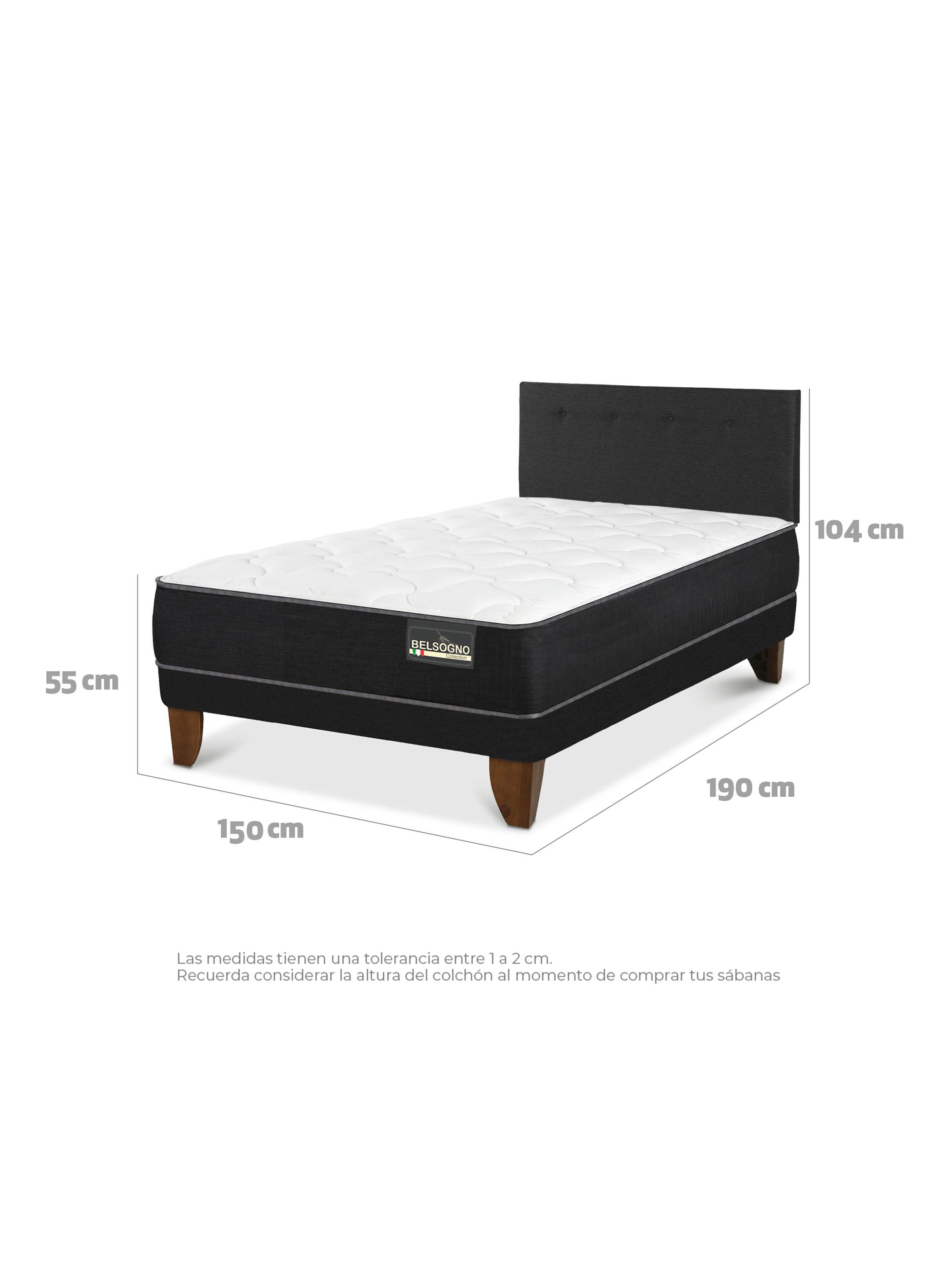 Cama Europea Belsogno 2 Plazas + Respaldo Black-1