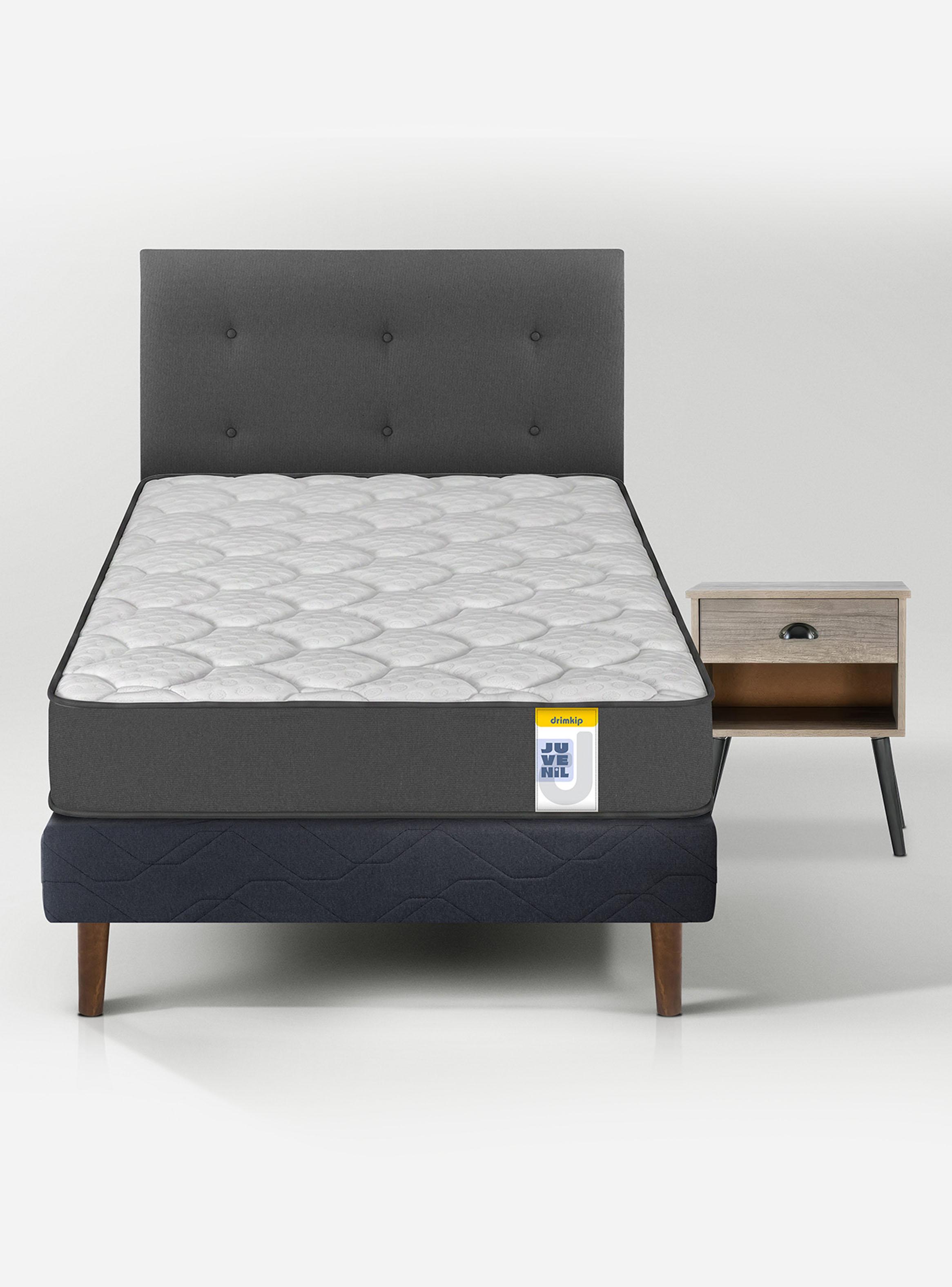 Cama Europea Juvenil 1.5 Plazas Box + Respaldo Royal + Velador Rock-1