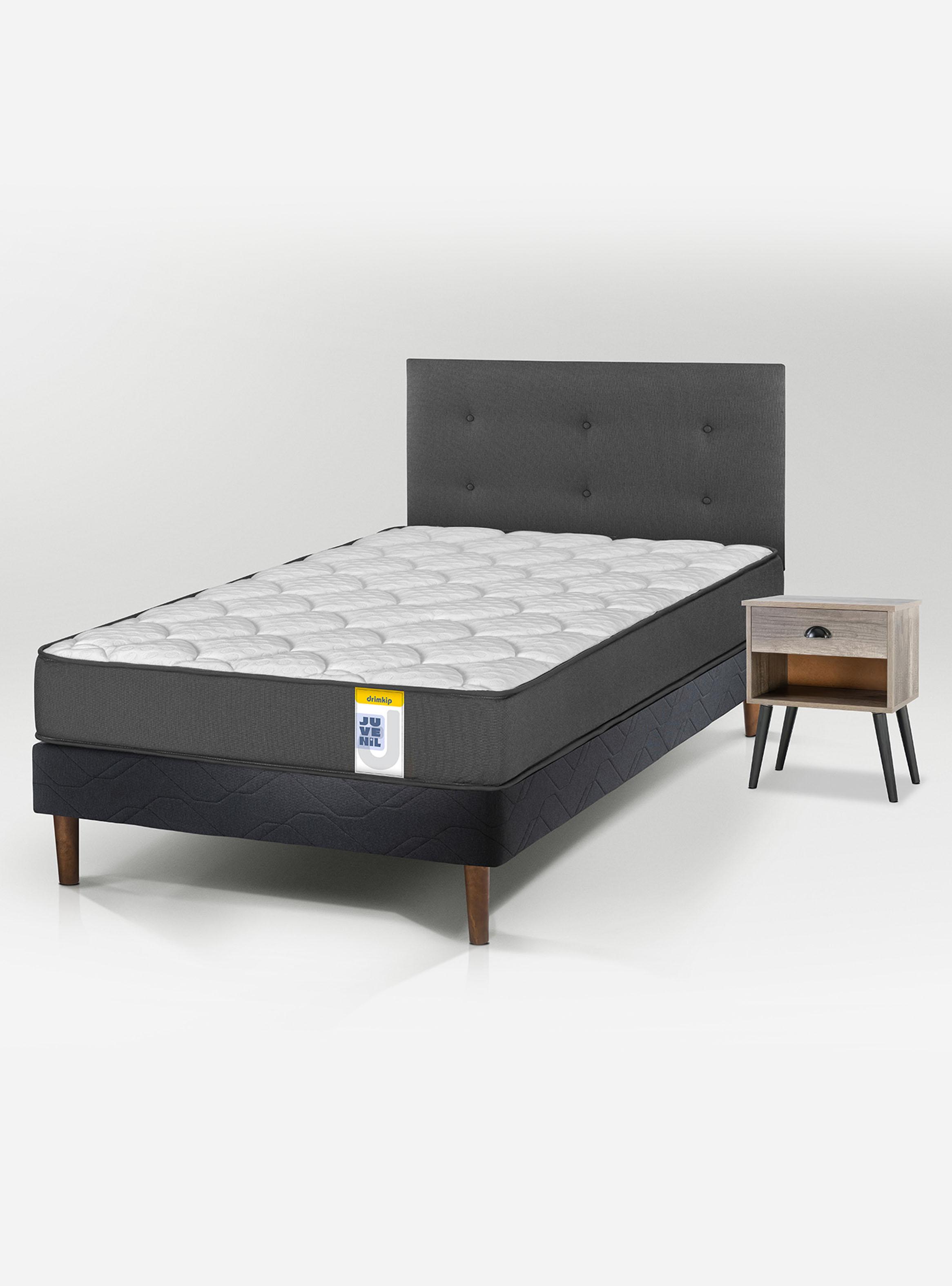 Cama Europea Juvenil 1.5 Plazas Box + Respaldo Royal + Velador Rock-0