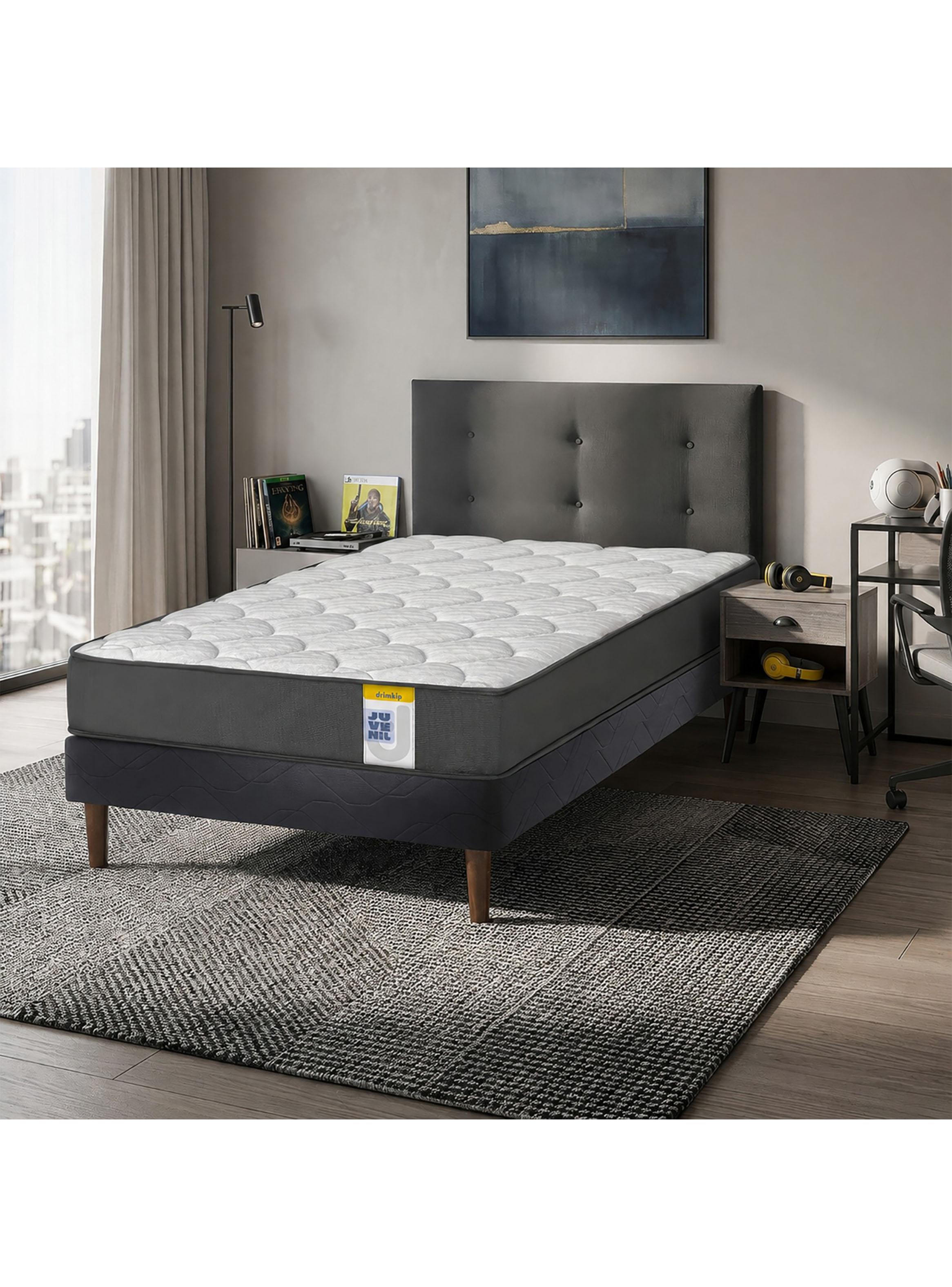 Cama Europea Juvenil 1.5 Plazas Box + Respaldo Royal + Velador Rock-5