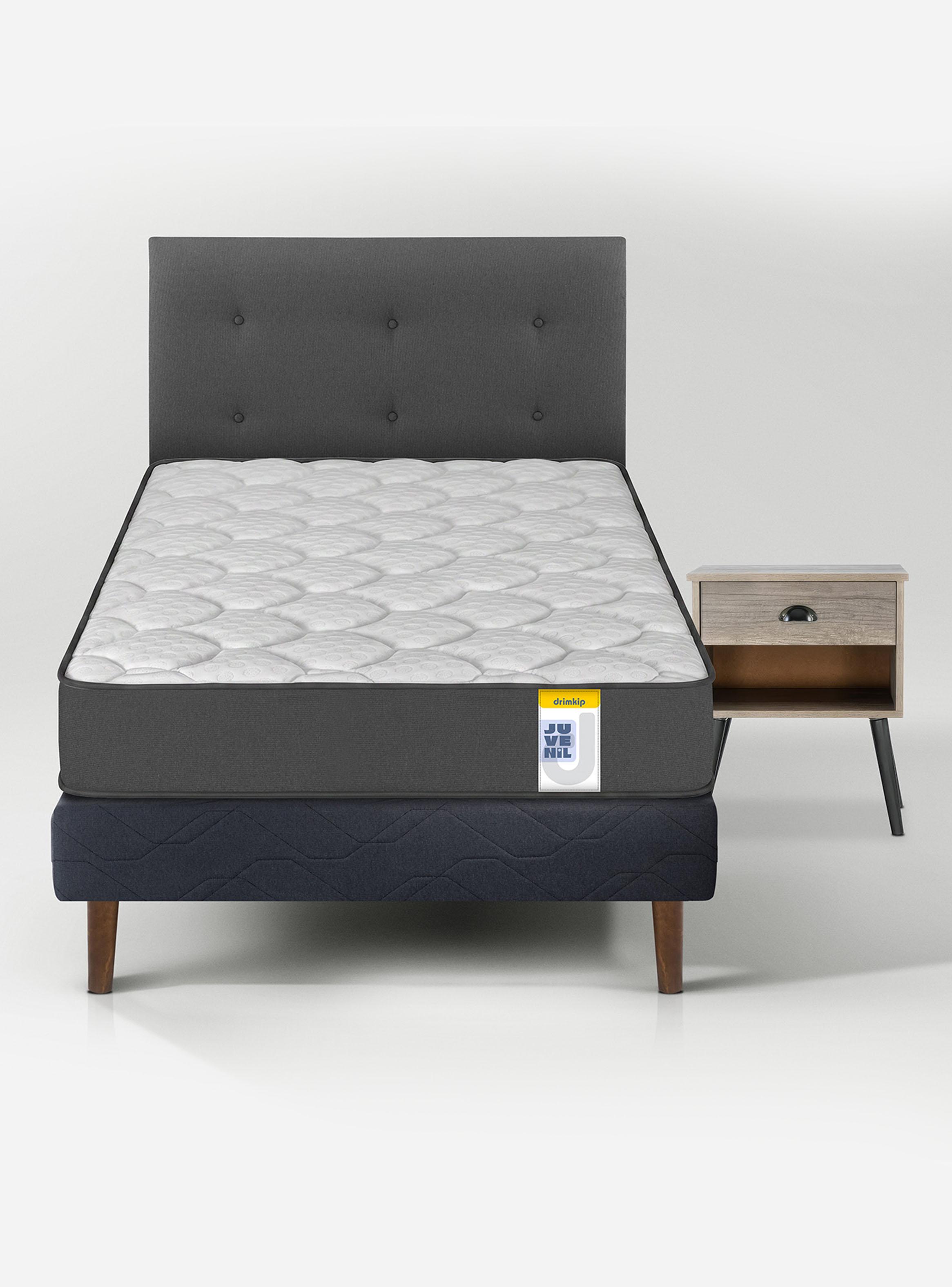 Cama Europea Juvenil 1.5 Plazas + Respaldo Royal + Velador Rock-1
