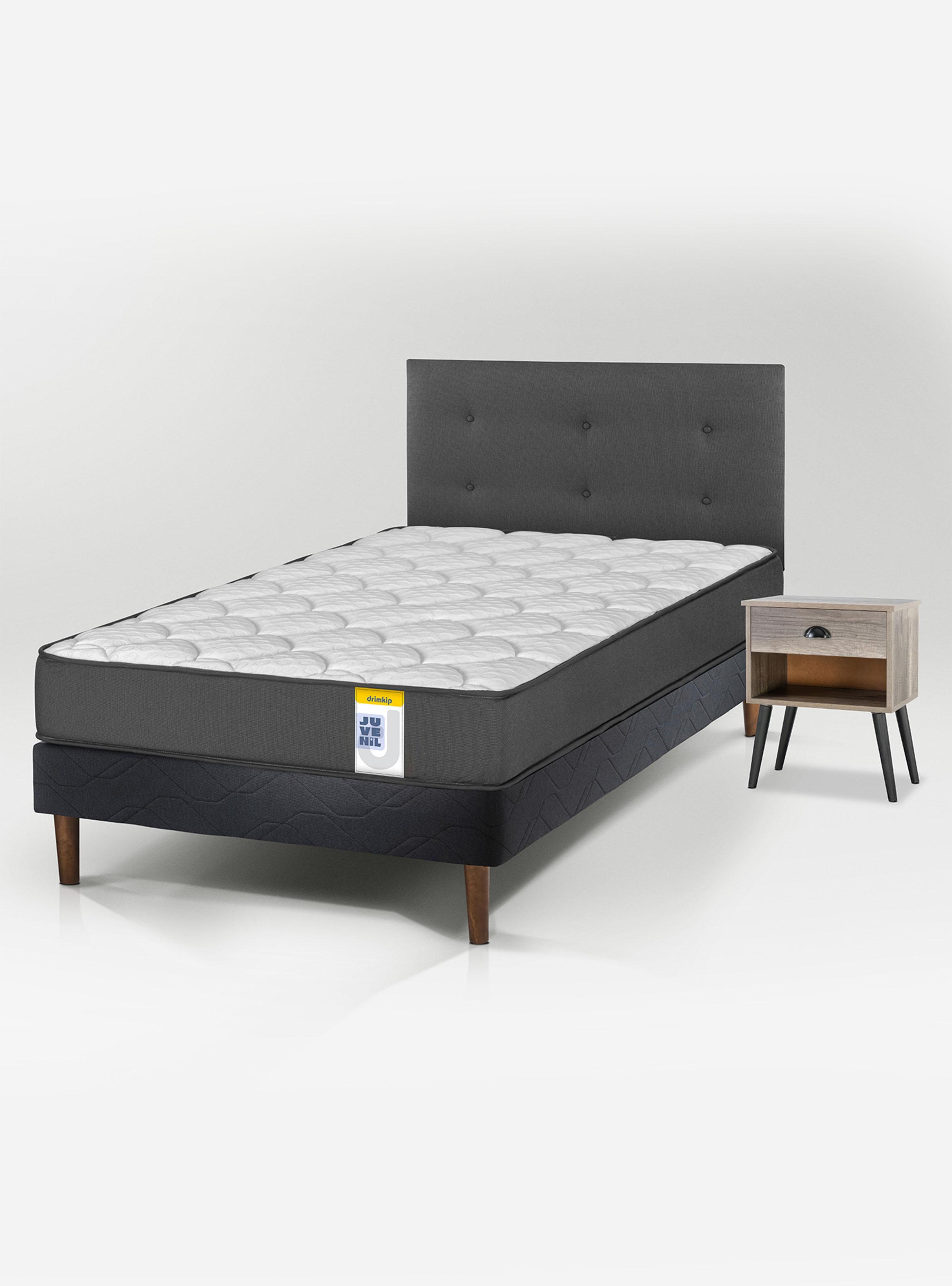 Cama Europea Juvenil 1 Plaza + Respaldo Royal + Velador Rock-0