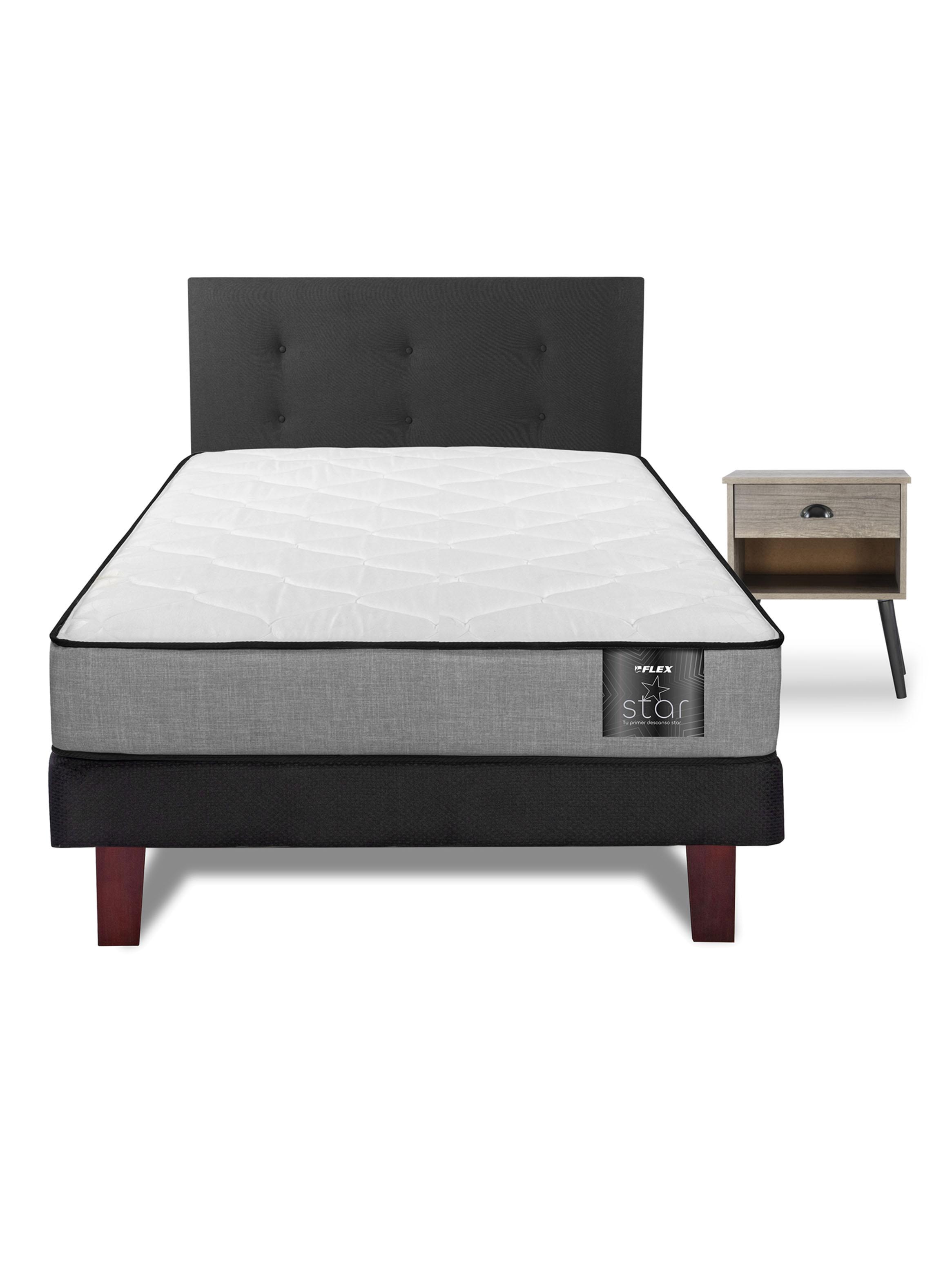 Cama Europea Star 1.5 Plazas x 200 cm + Repaldo Royal + Velador Rock-2