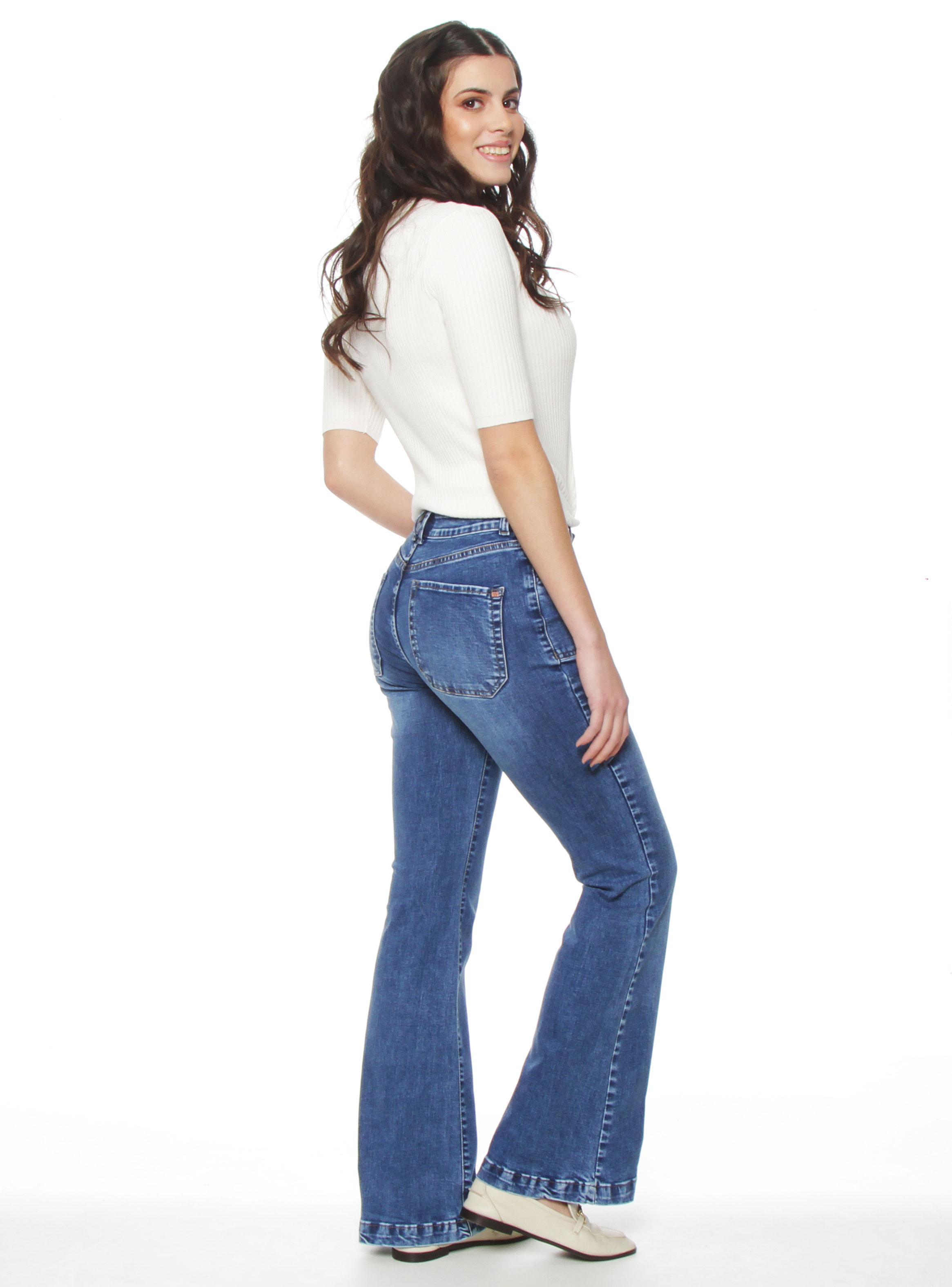 Jeans Flare Cargo Tiro Alto Pretina Básica-4