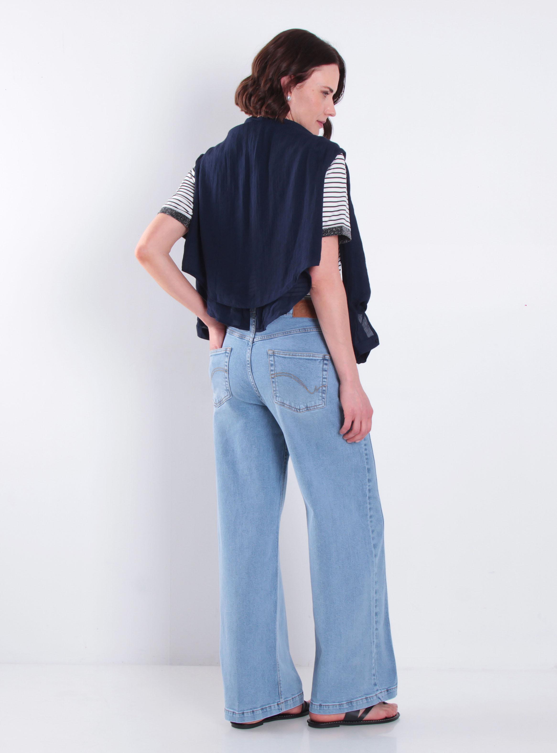 Jeans Wide Leg Tiro Alto Pretina Básica Six-4
