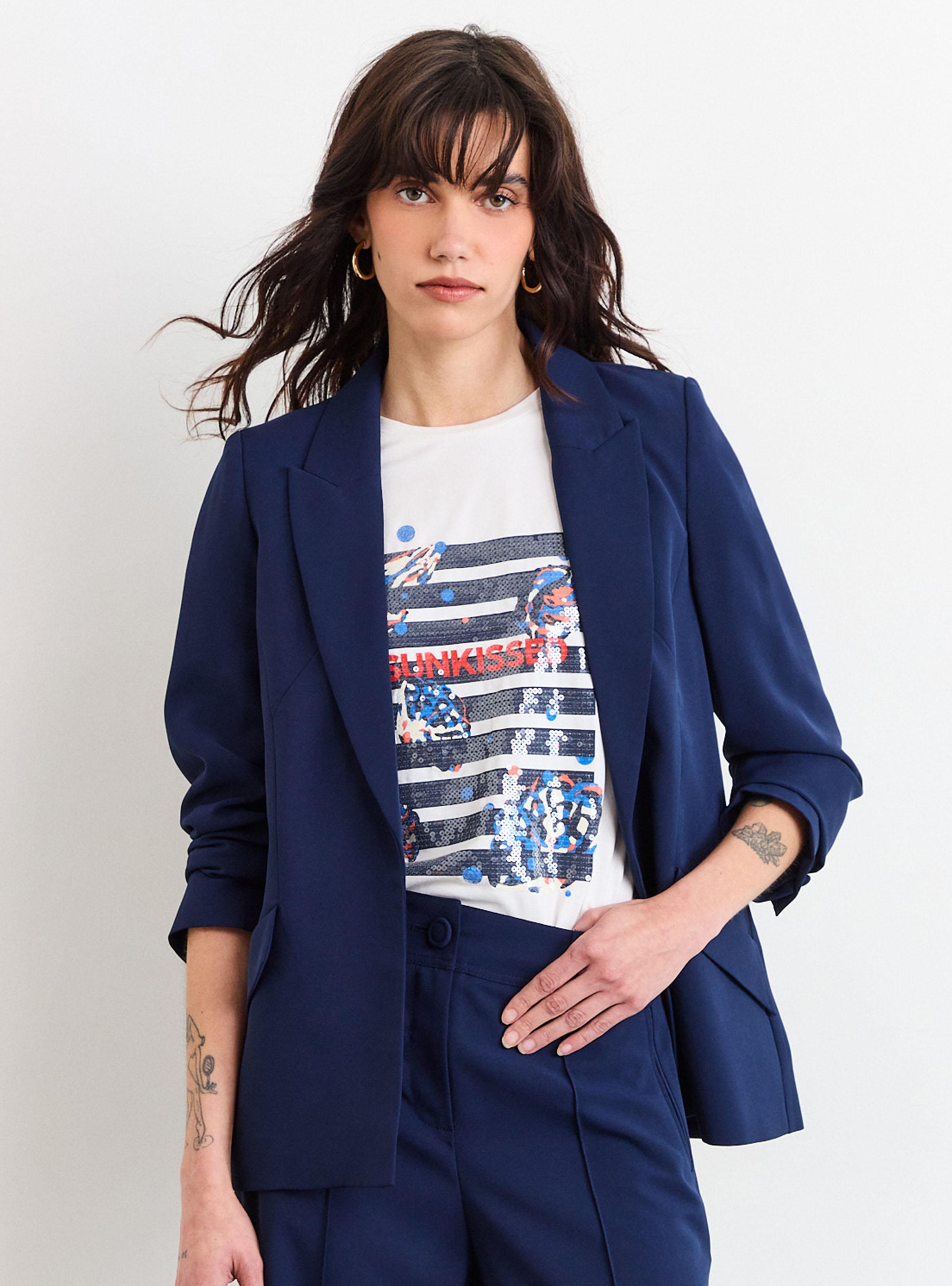 Blazer con Cuello V y Mangas-0