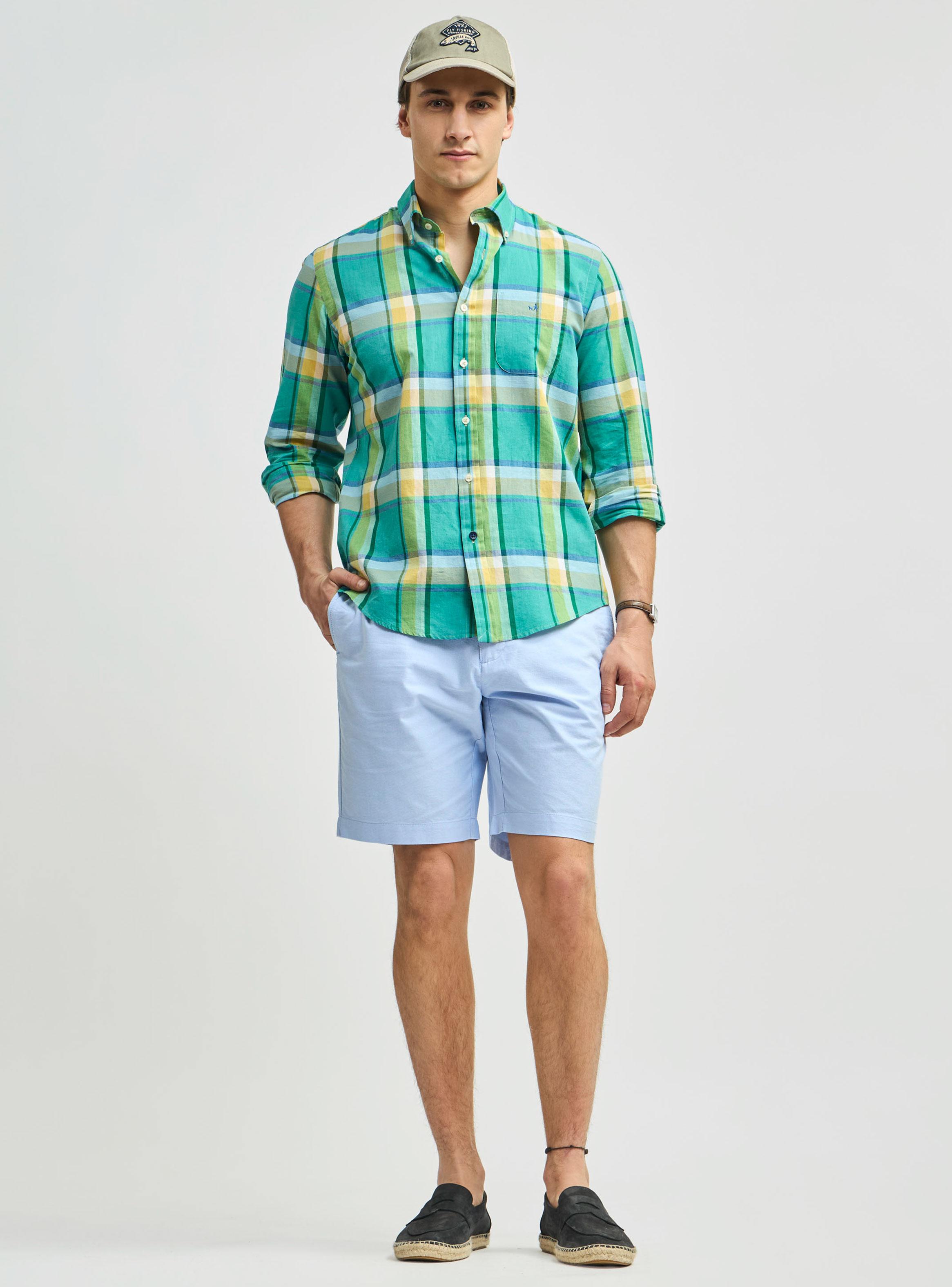 Camisa Sport Button Down Weekend East Check Algodón Lino-3