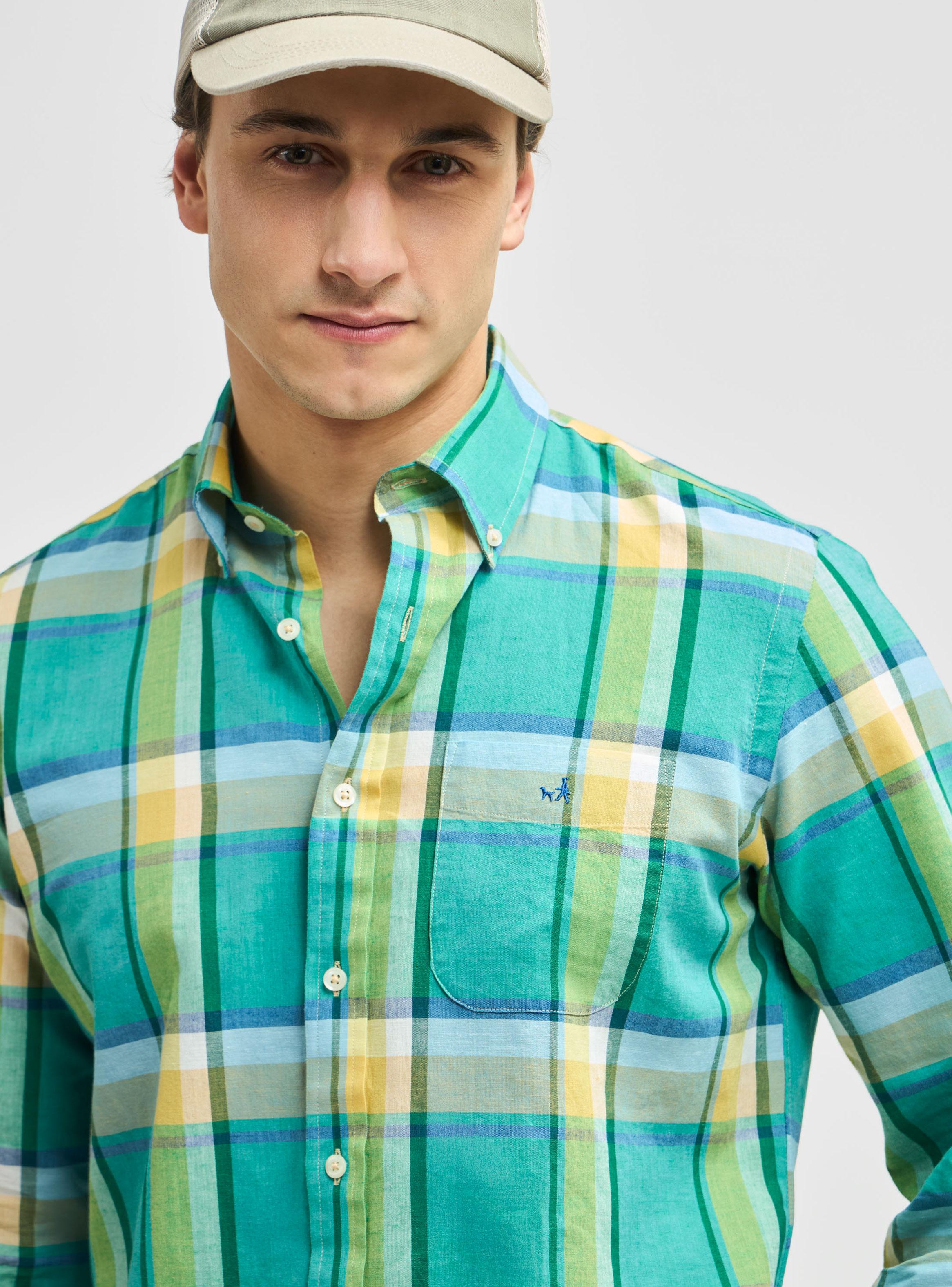 Camisa Sport Button Down Weekend East Check Algodón Lino-2