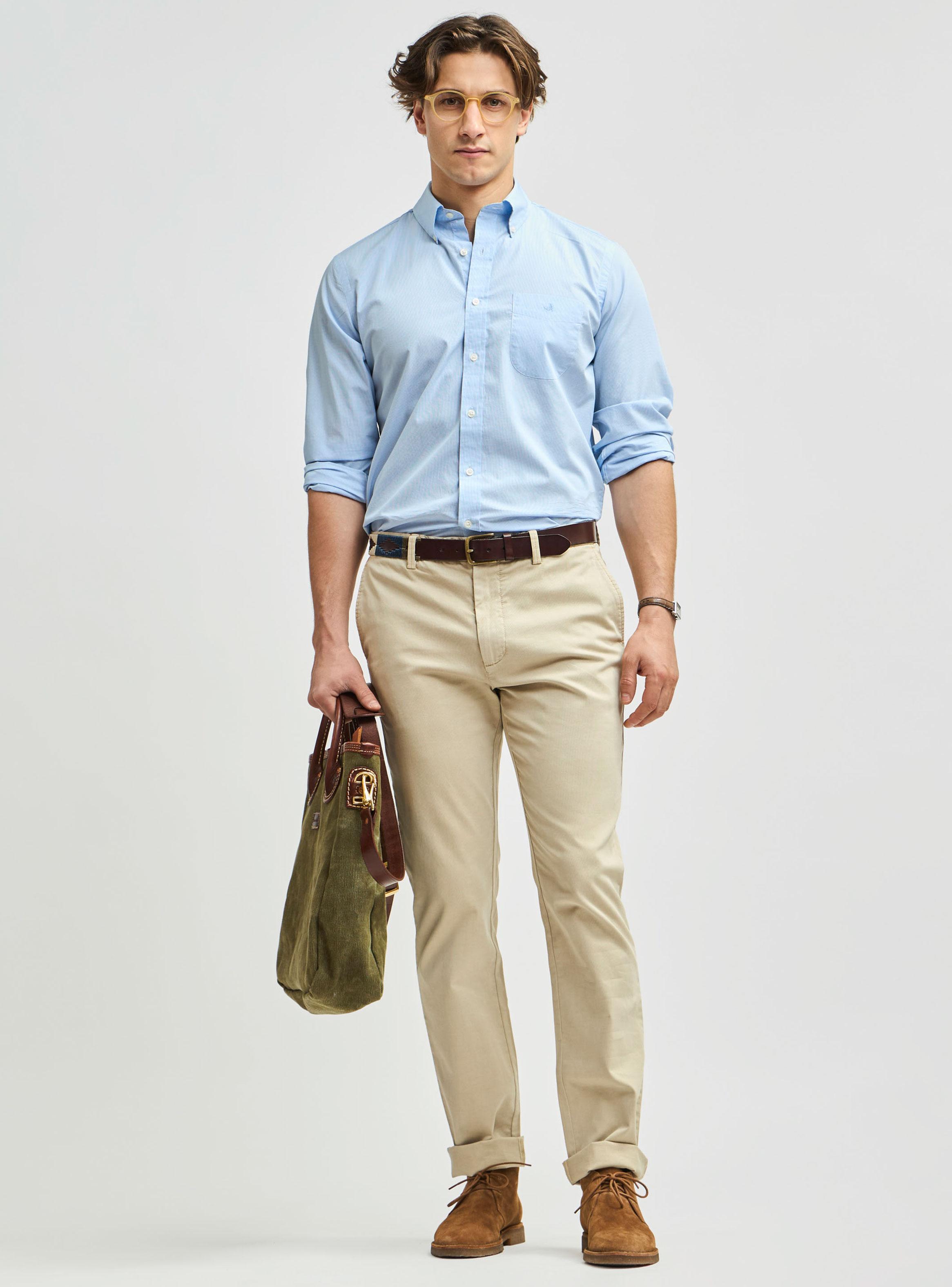 Camisa Sport Button Down Casual Manga Larga Algodón-3