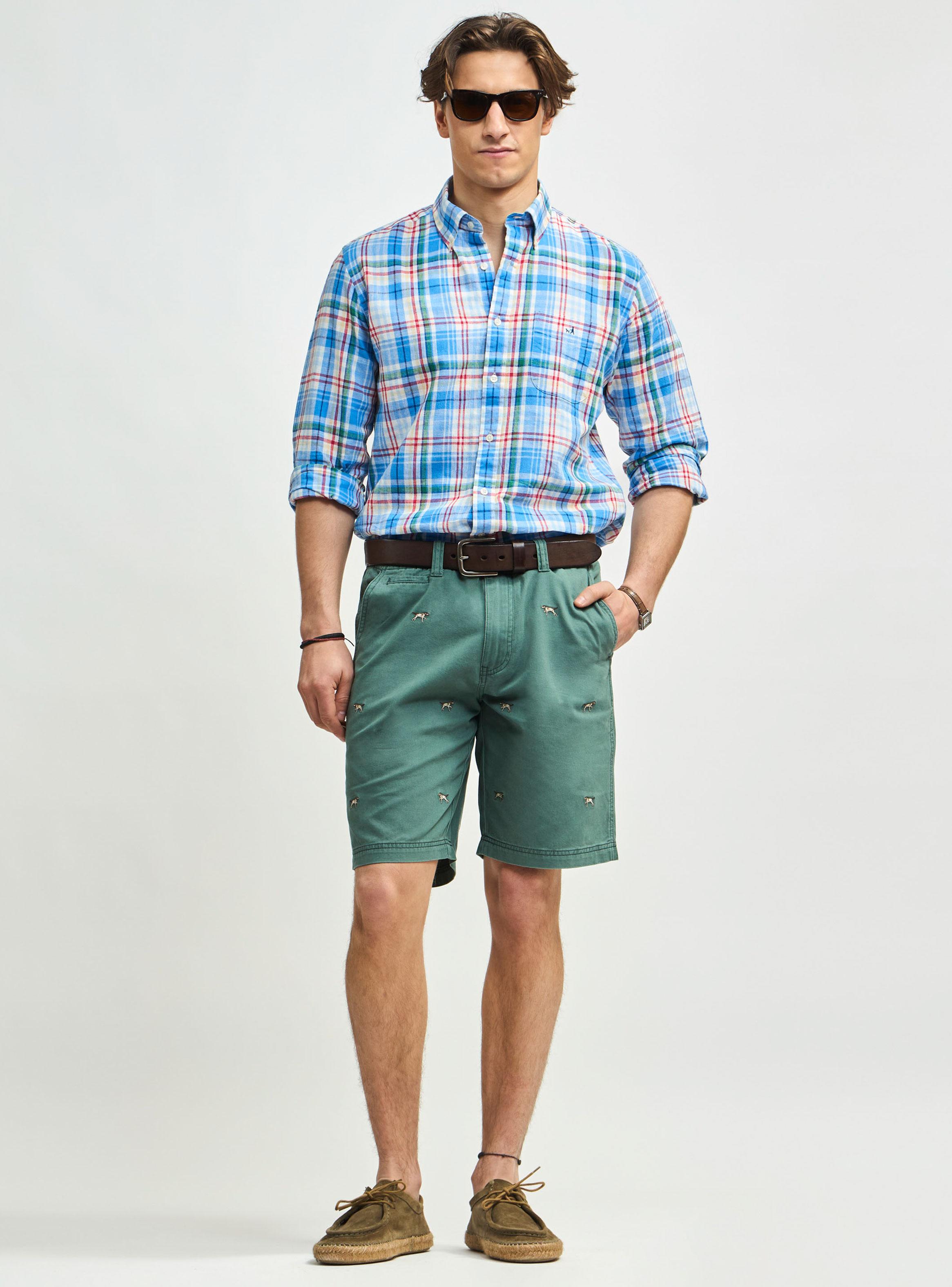 Camisa Sport Button Down Weekend Hampton Check Lino Algodón-3