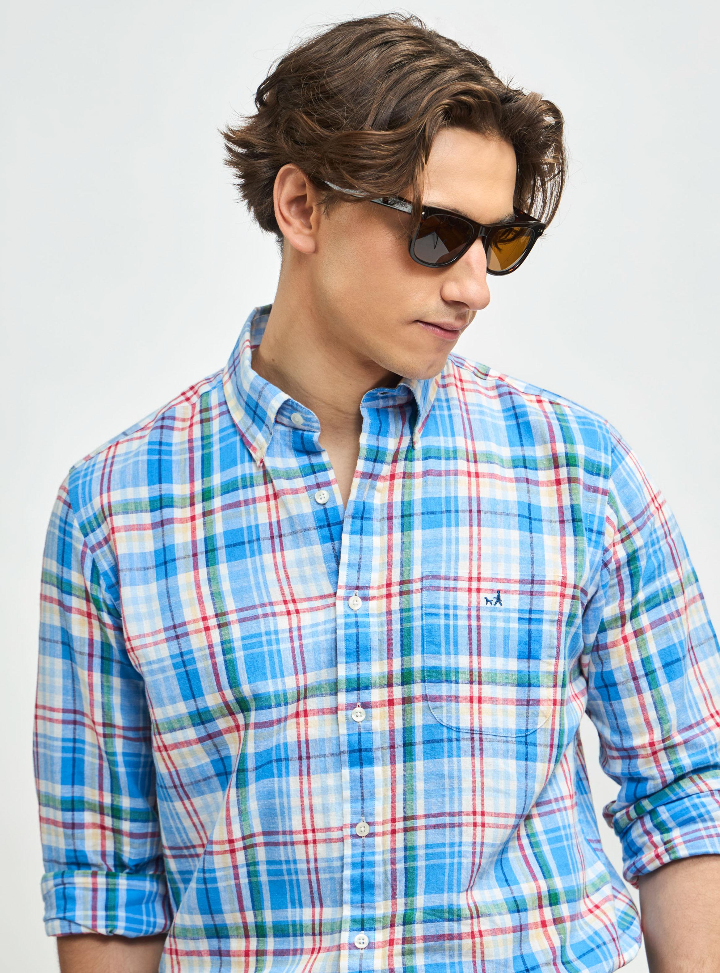 Camisa Sport Button Down Weekend Hampton Check Lino Algodón-2