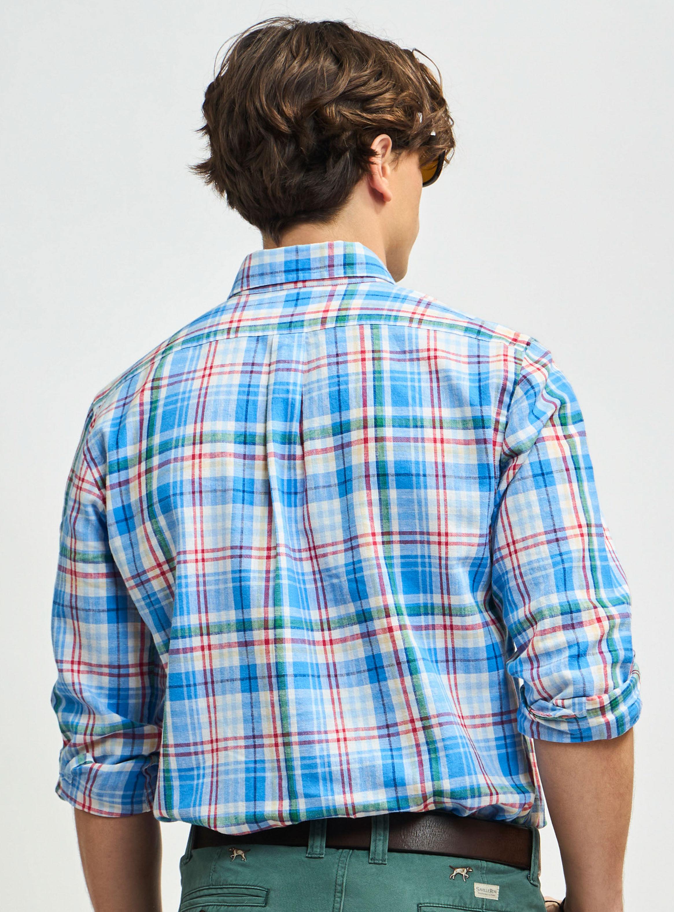 Camisa Sport Button Down Weekend Hampton Check Lino Algodón-1