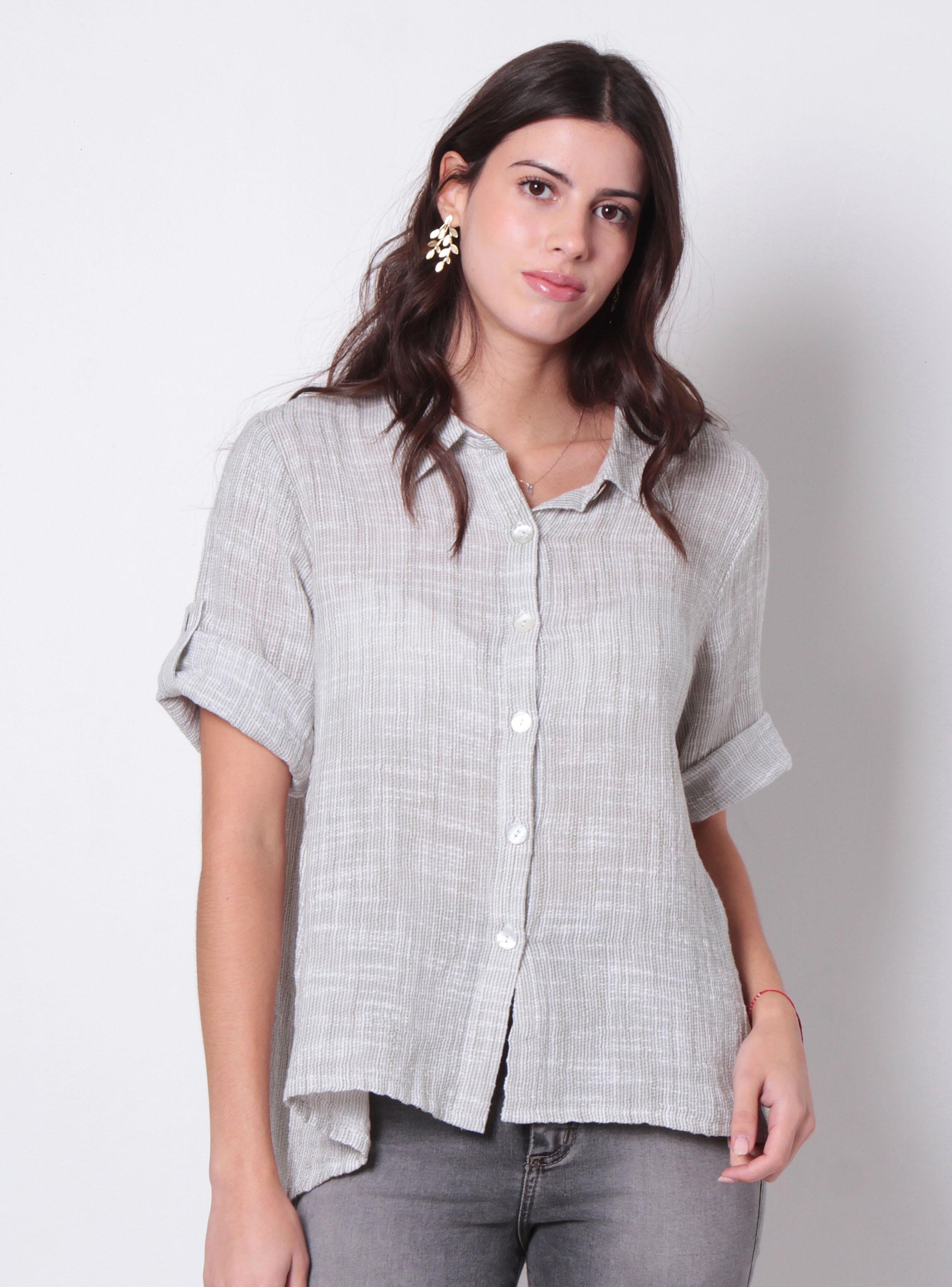 Blusa Manga 3/4 Abotonada en Delantero Algodón-0
