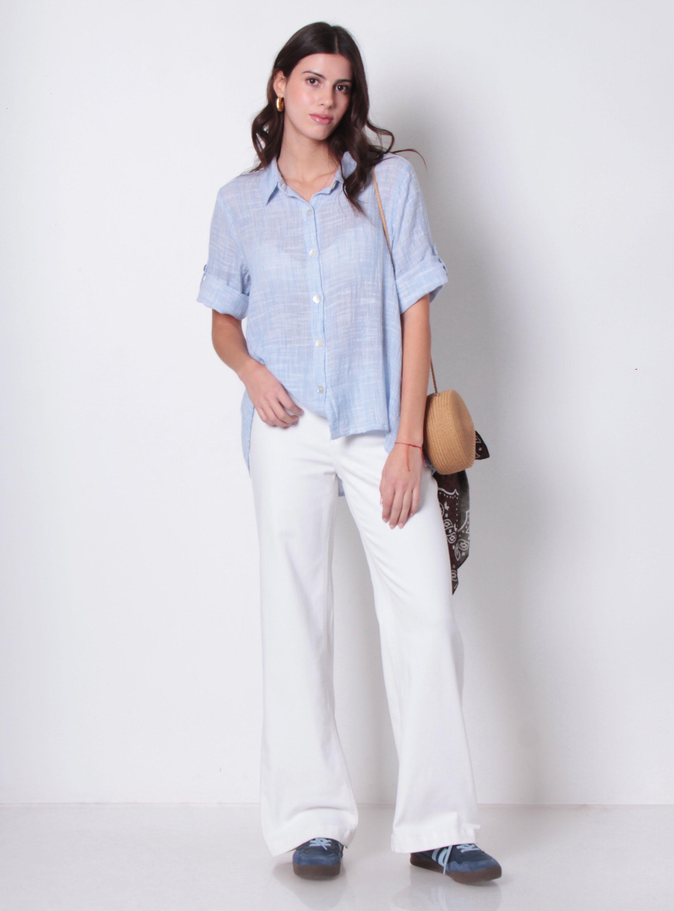 Blusa Manga 3/4 Abotonada en Delantero Algodón-3