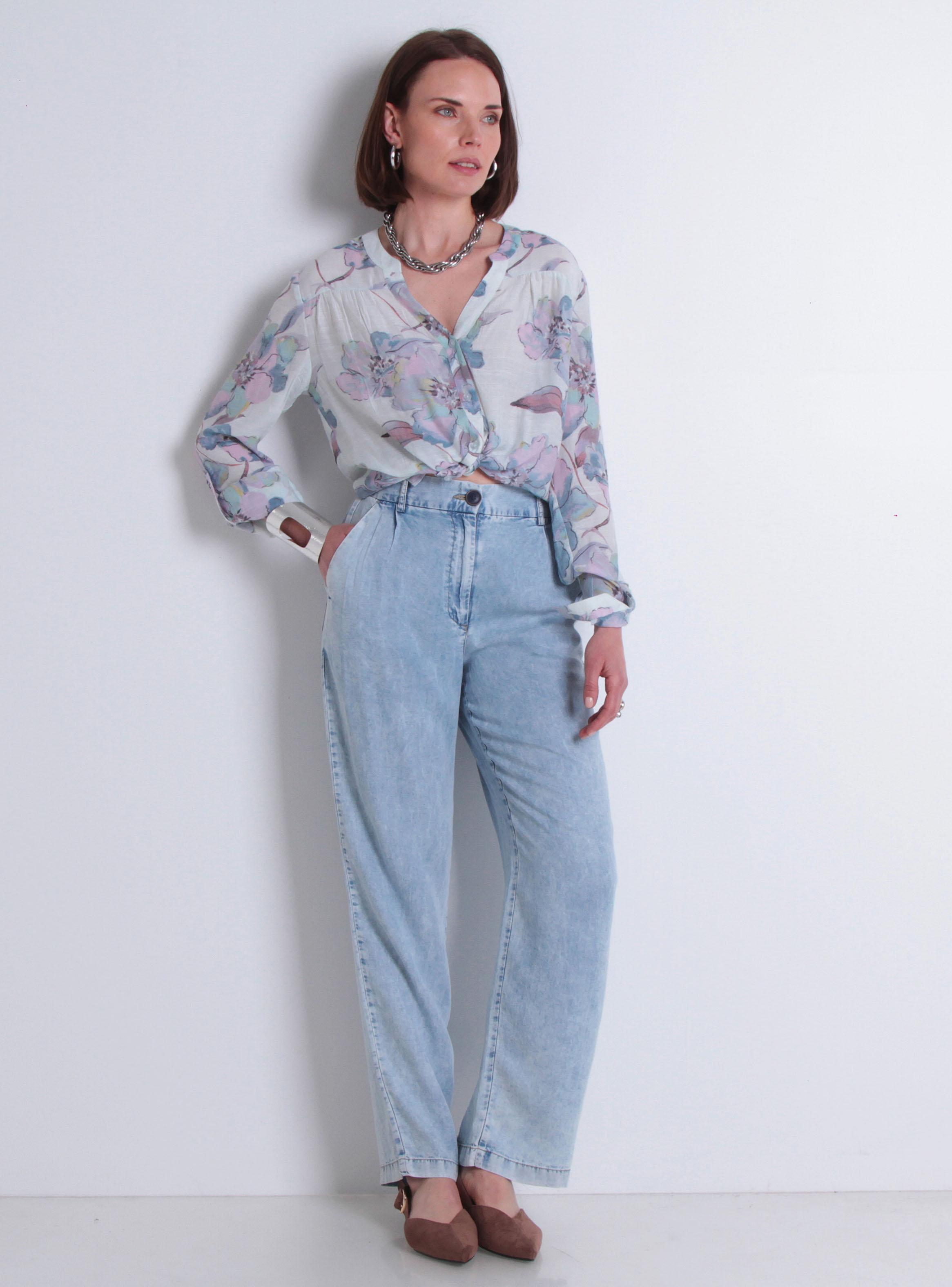 Pantalón Tencel Wide Leg Tiro Alto Pretina 1 Botón-3
